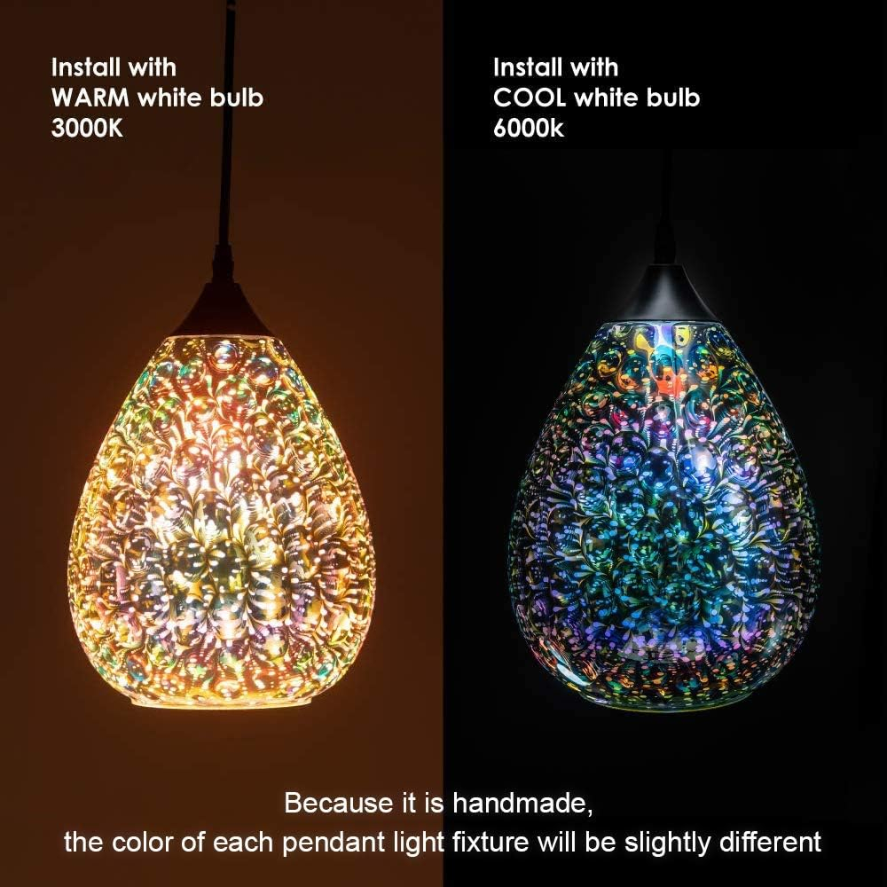 Pendant Lights for Kitchen Island, Glass Modern Hanging Ceiling Light Fixtures Dining Table Bathroom Bedroom Sink Bar, Pendant Kitchen Lighting with Colored Shade 7.8 inch Diam