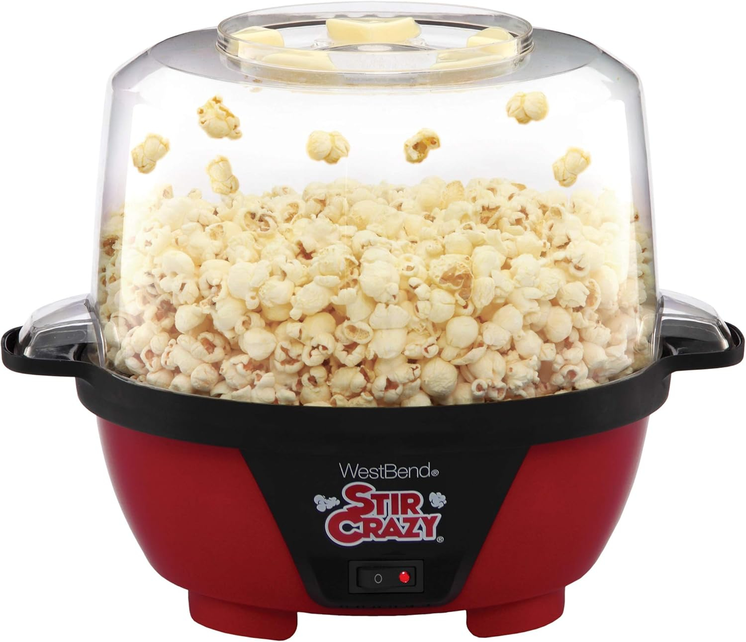 Stir Popcorn Machine Electric Hot Oil Popper Includes Large Lid for Serving Bowl and Convenient Nesting Storage, 6-Quart, Red