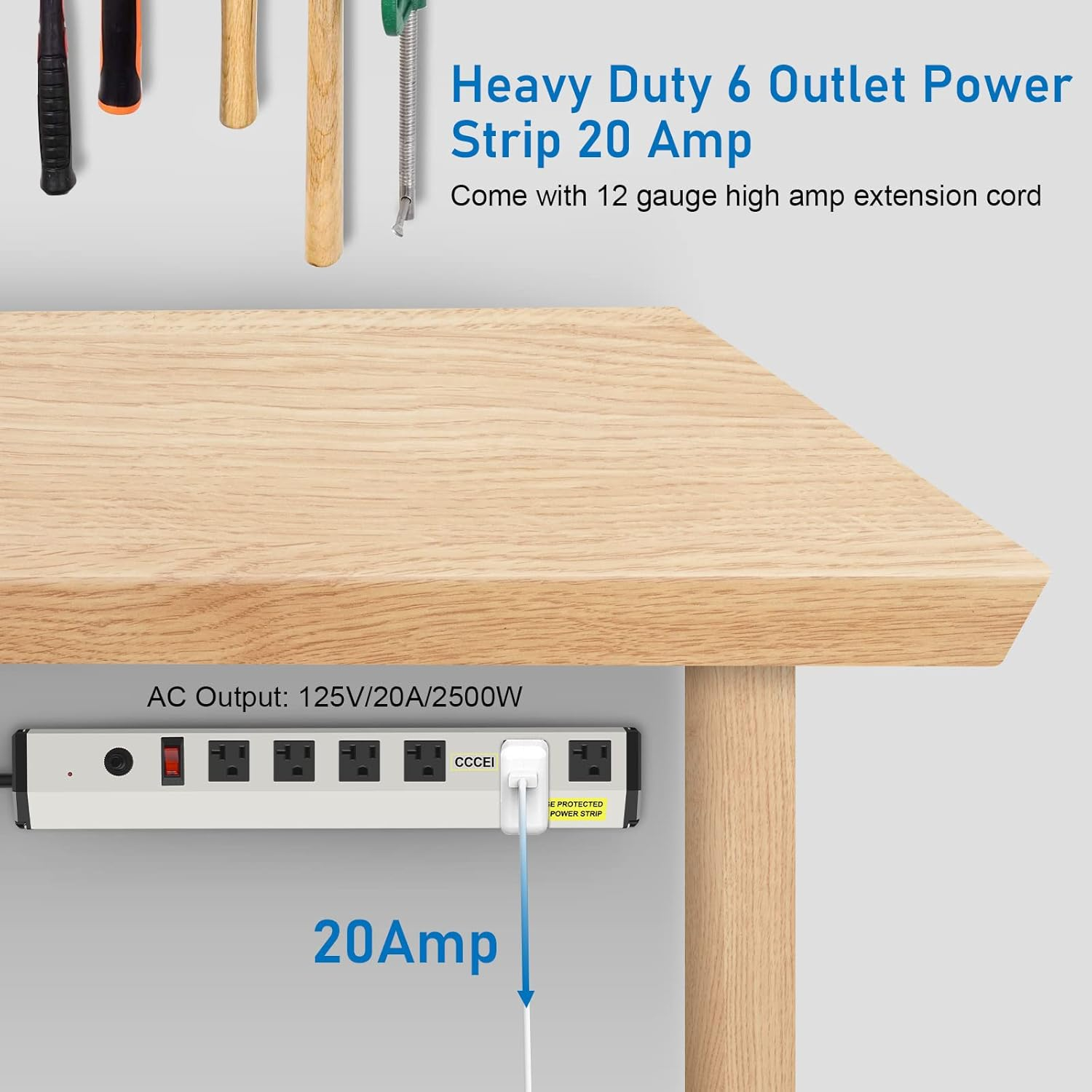 12 Gauge Heavy Duty Power Strip Surge Protector 4800J, 20 Amp 6 Plug Industrial Shop Garage Metal Multiple Outlets, 6 FT Extension Cord 5-15P Adapter High Amp 6-20R T-Slot 20a for Appliance.