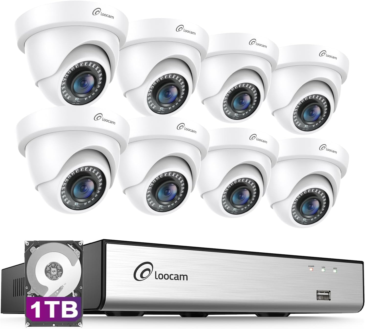 Security Camera System Outdoor with AI Human/Vehicle Detection, 2MP HD 1920TVL Wired CCTV Surveillance Camera System, H.265+ 8CH DVR & 1TB Hard Drive, Smart Playback, Remote Access, Email Alert