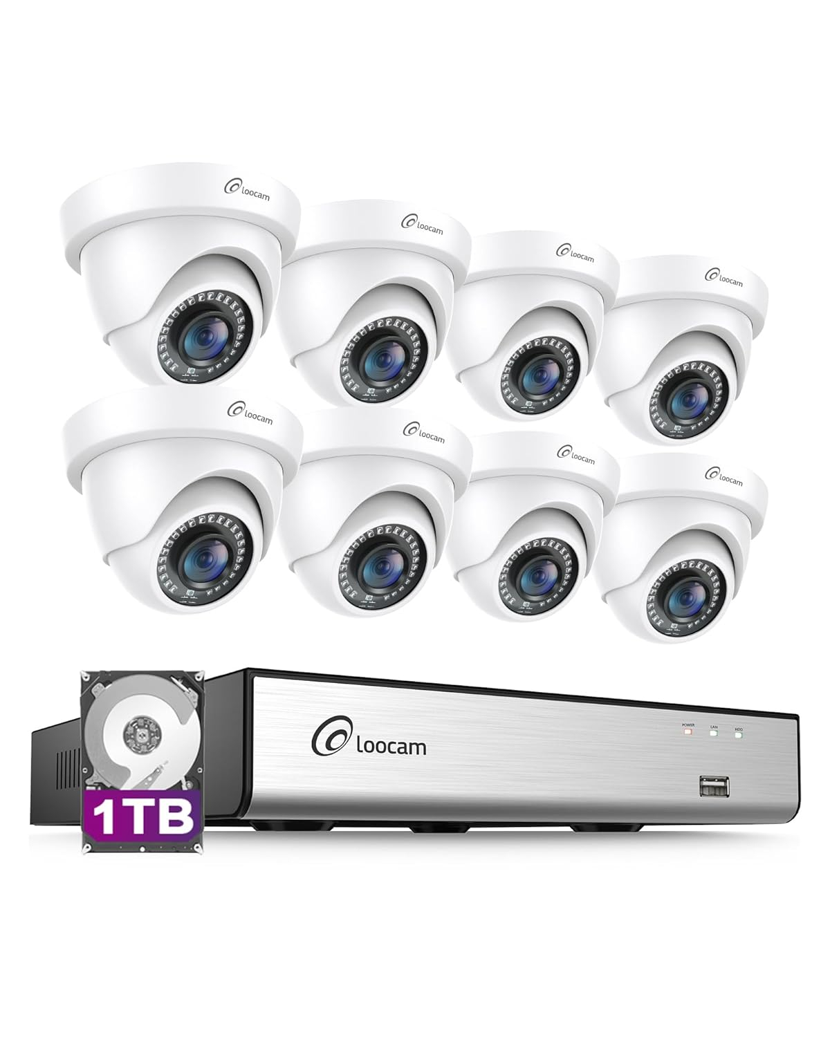 Security Camera System Outdoor with AI Human/Vehicle Detection, 2MP HD 1920TVL Wired CCTV Surveillance Camera System, H.265+ 8CH DVR & 1TB Hard Drive, Smart Playback, Remote Access, Email Alert