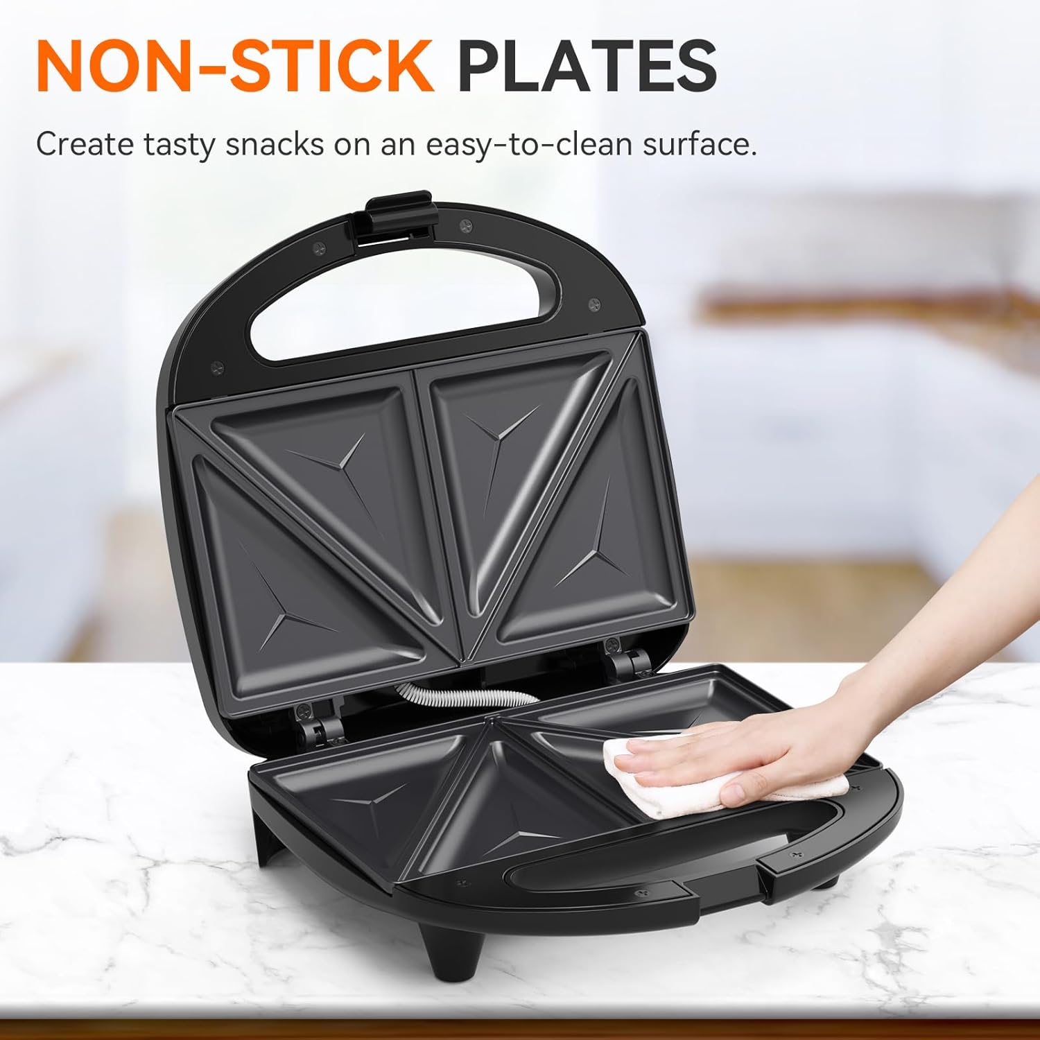 Electric Sandwich Maker, 2 Sandwich Maker 750W Panini Press, with Non-stick Flat Plates, Indicator Lights, Cool Touch Handle, Easy to Clean and Store