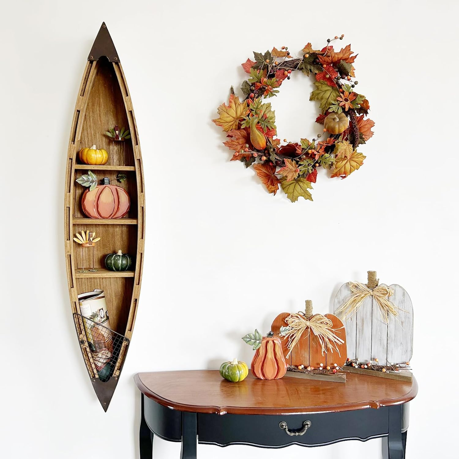 Attraction Design Wooden Boat Decor Hanging Wood Boat Decoration for Wall,Rustic Nautical Boat Decor Beach Theme Home Decoration Boat Sculpture Home Decor for Bathroom Bedroom Lake House Decoration