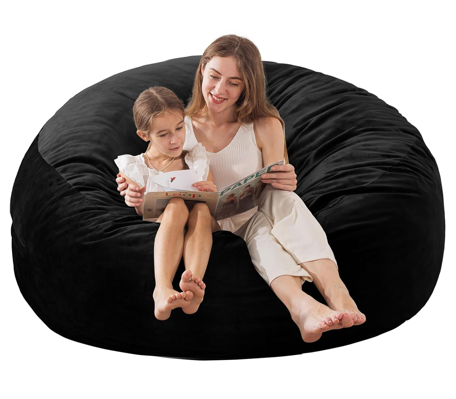 Large Bean Bag Chair for Adults/Kids with Filling, 4 ft Memory Foam Bean Bag Chairs with Filler Included, Ultra Soft Dutch Velvet Fabric, Bean Bag for Living Room - 4 Foot,Black