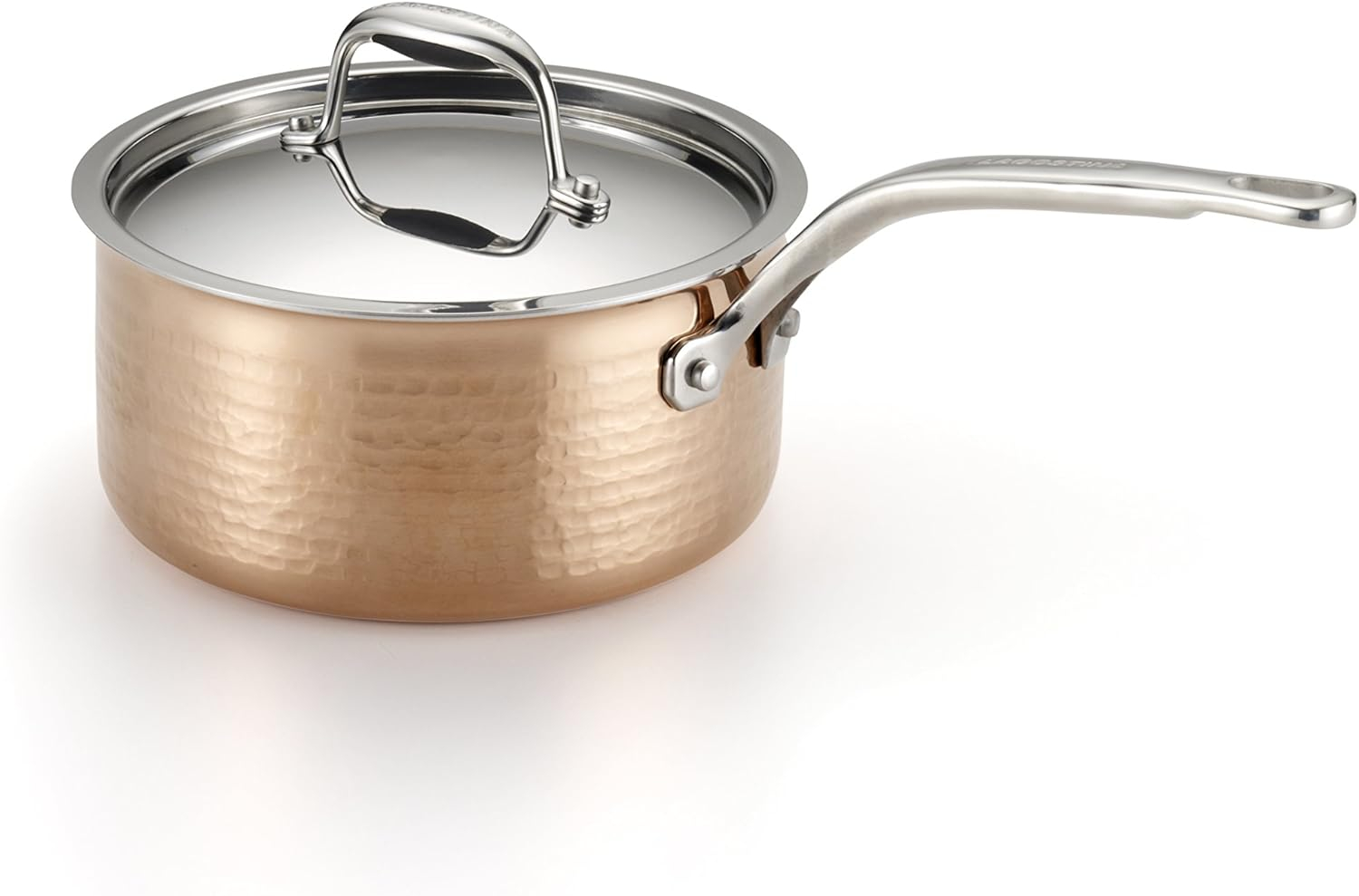 Lagostina Q5542364 Martellata Tri-ply Hammered Stainless Steel Copper Dishwasher Safe Oven Safe Saucepan Cookware, 2-Quart, Copper