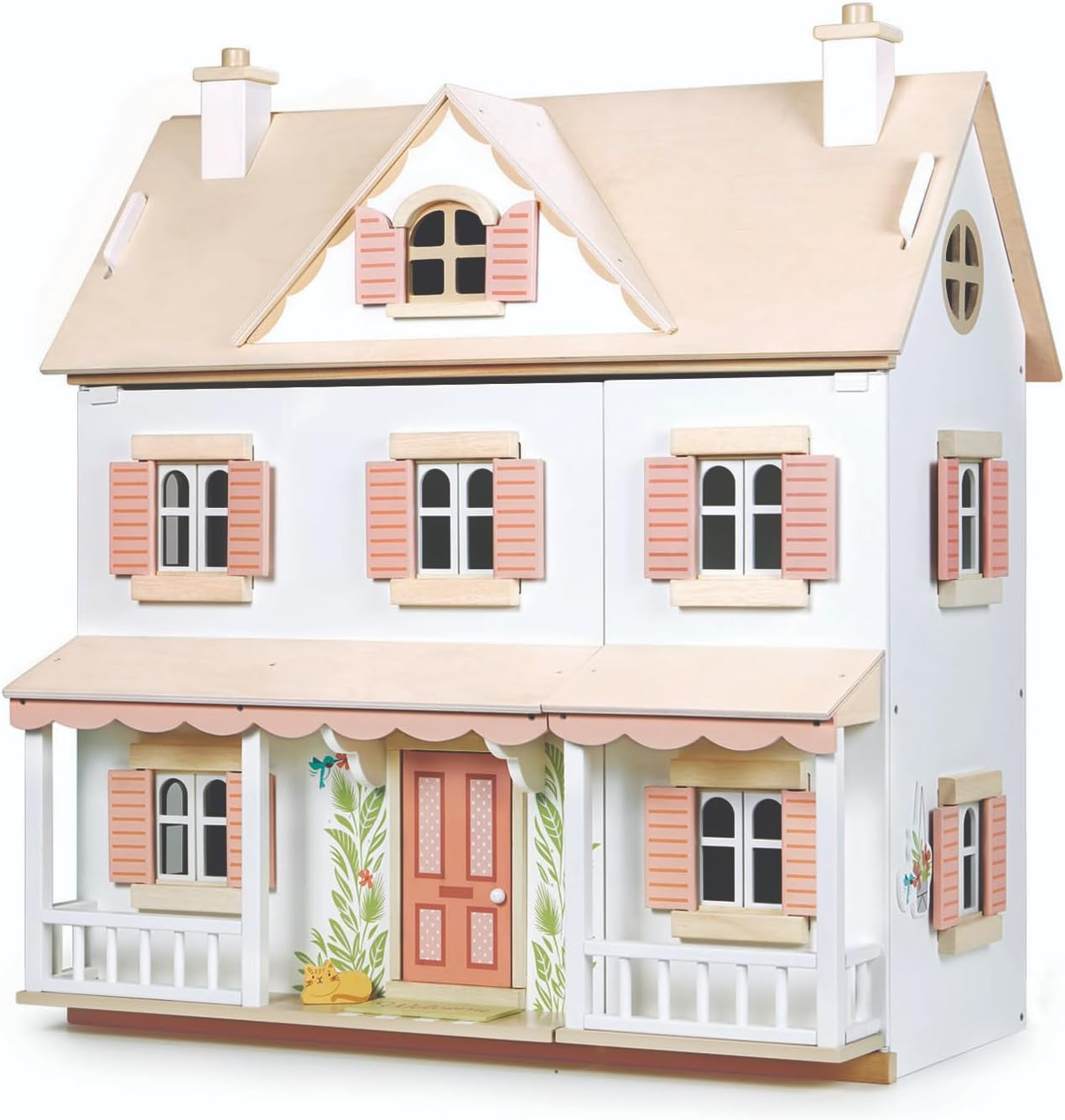 Large White and Pink Wooden Colonial Dollhouse Kit