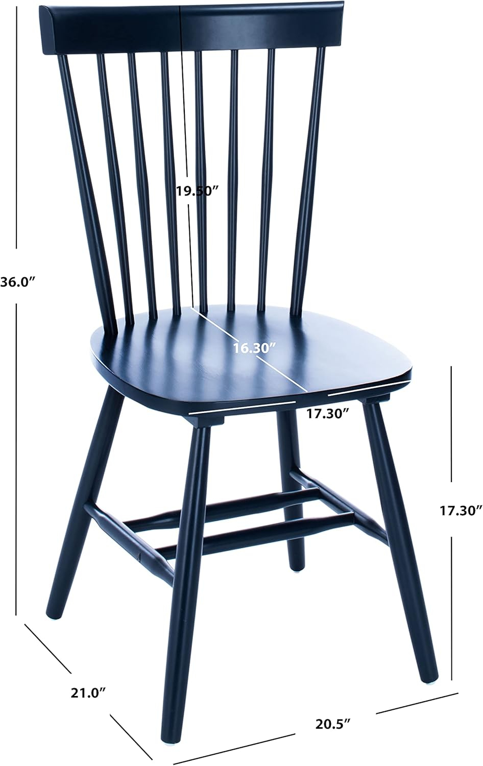 SAFAVIEH Parker Solid 17 in. H Spindle Dining Chair, Navy, Set of 2