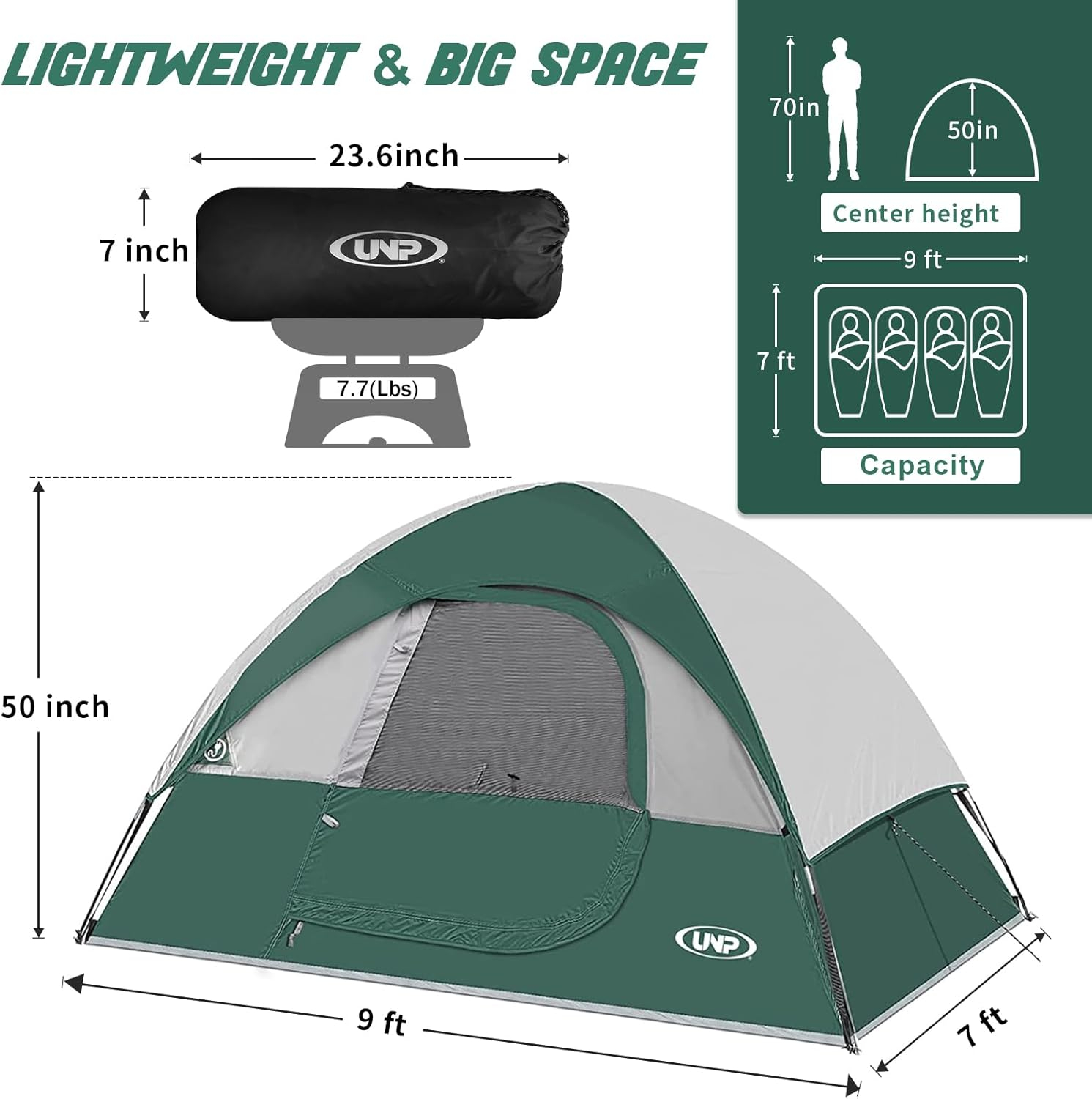 Camping Tent 4 Person, Waterproof Windproof Tent with Rainfly Easy Set up-Portable Dome Tents for Camping