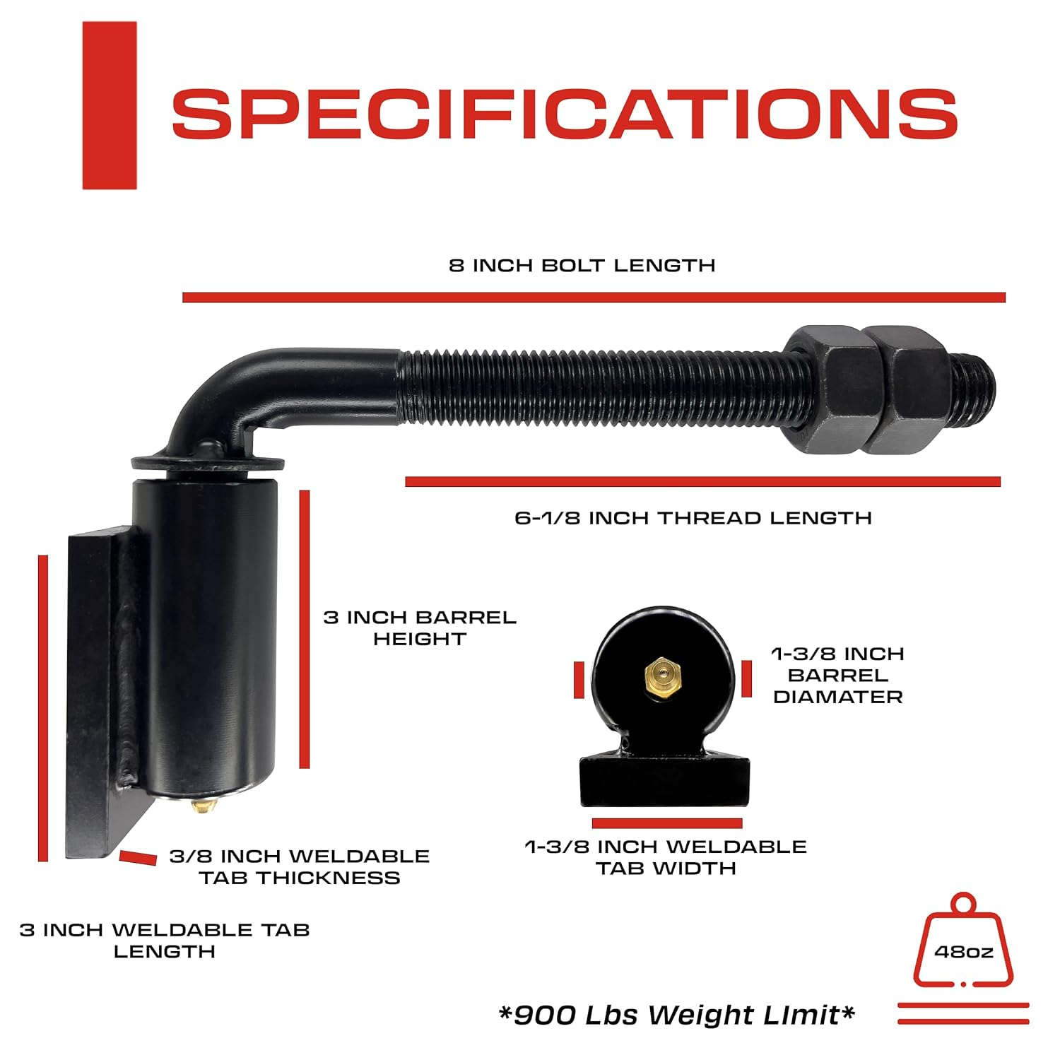 3/4" Inch J-Bolt Gate Hinge – 8.5” Inch Length - Adjustable Gate Hinges – Bearing Gate Hinge – Heavy Duty – Weldable Hinge - Heavy Duty Hinges for Gates – Weld Hinge – Gate Hinges