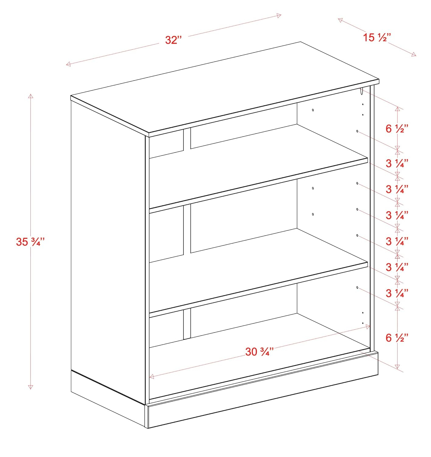 Palace Imports 100% Solid Wood 3-shelf Bookcase with Adjustable Shelves, White