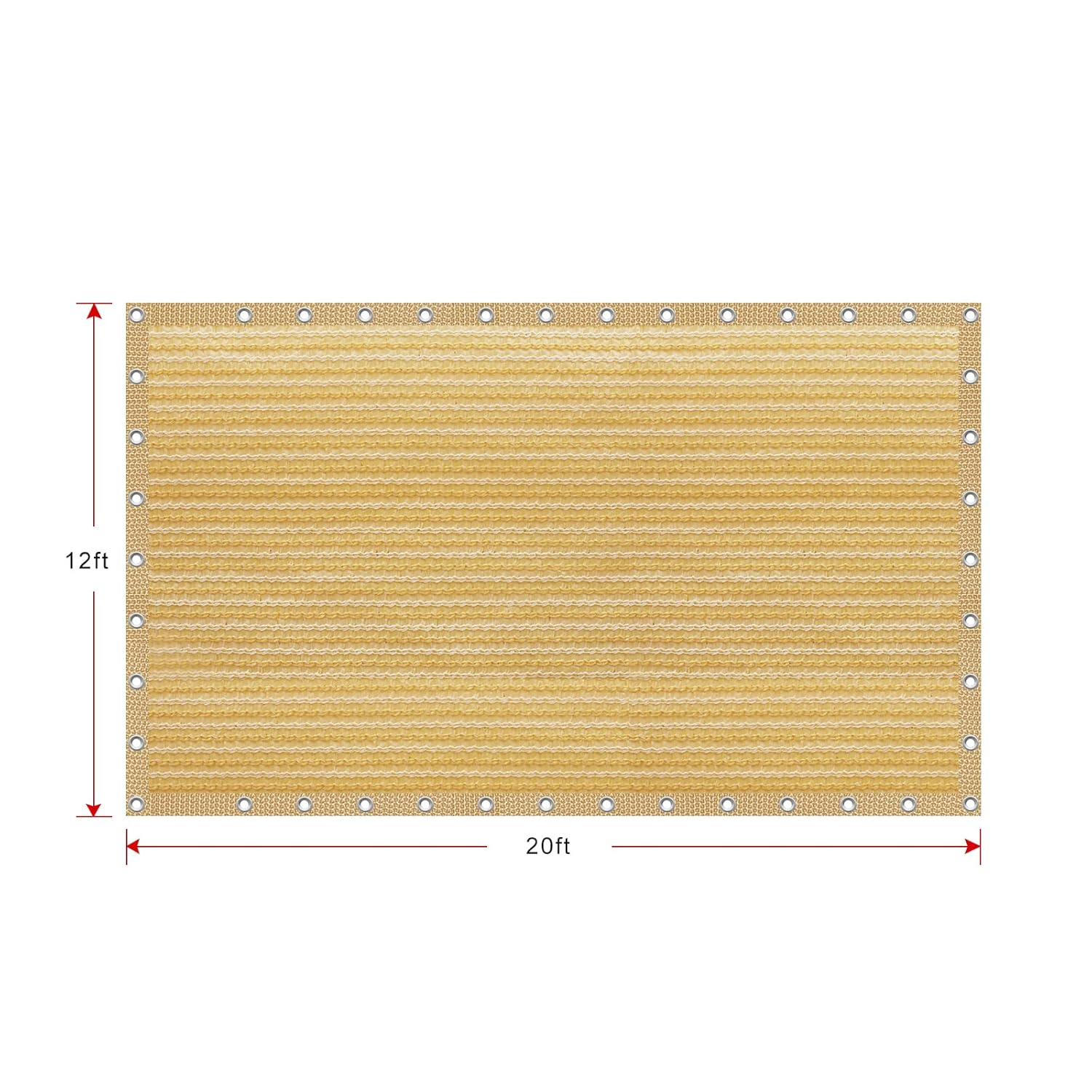 Shatex 90% Shade Fabric Sun Shade Cloth 12’ x 20’ Wheat Taped Edge with Grommets Sun-Block Mesh Shade for Pergola Cover Canopy,12 Bungee Balls