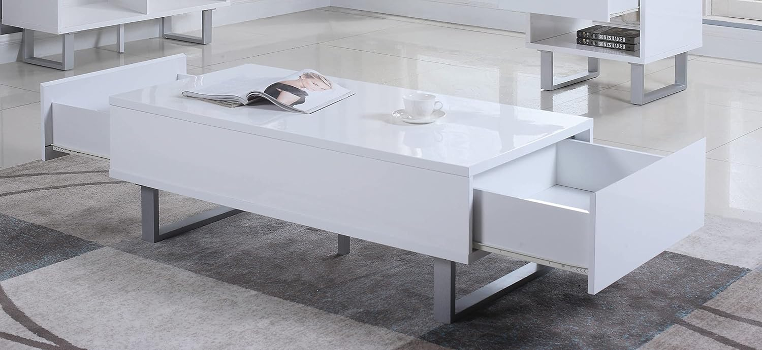 Coaster Contemporary Wood 2-Drawer Rectangular Coffee Table in White