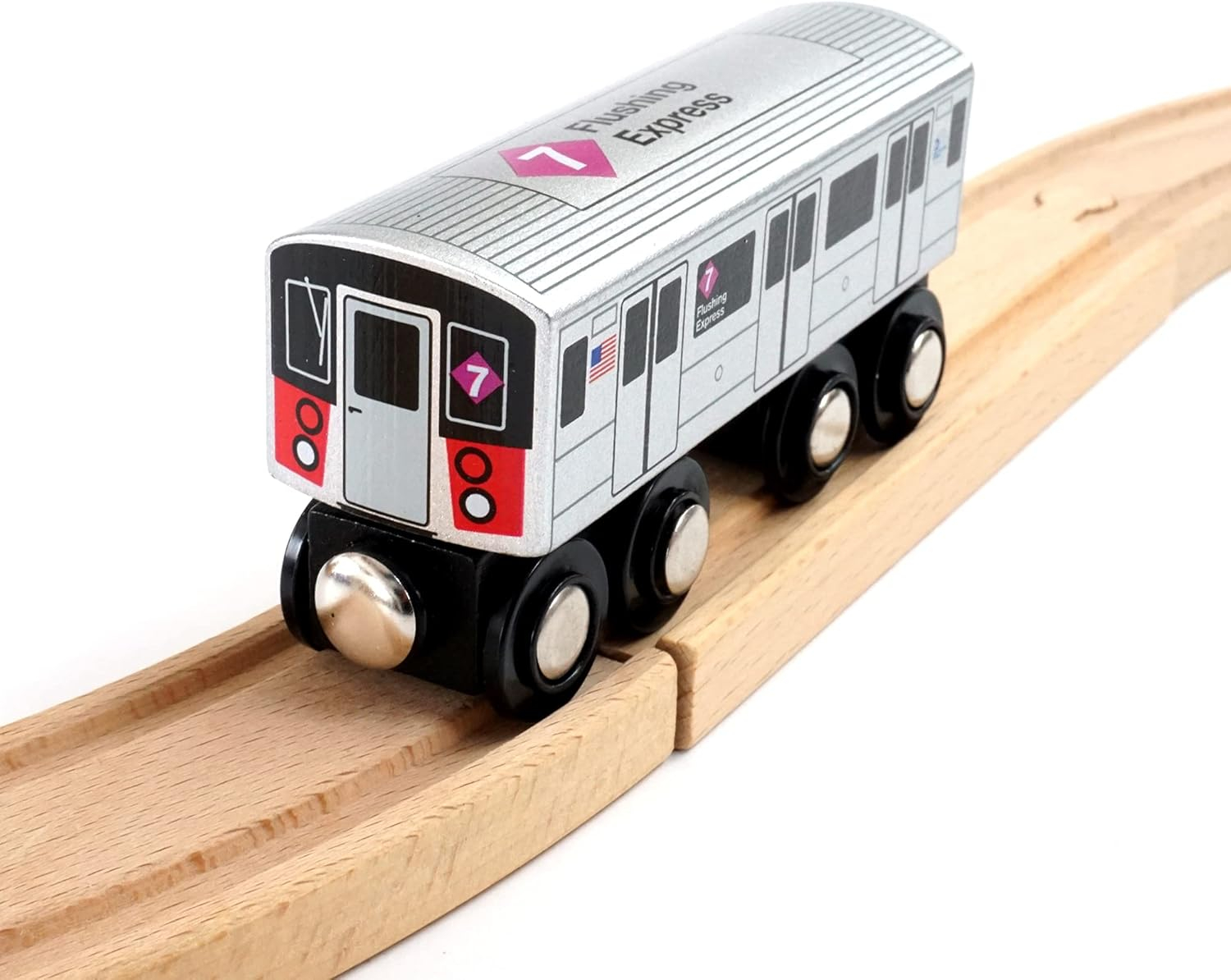 MUNI PALS Munipals New York City Subway Wooden Railway (A Division/IRT) 7 Train/Flushing Express–Child Safe and Tested Wood Toy Train