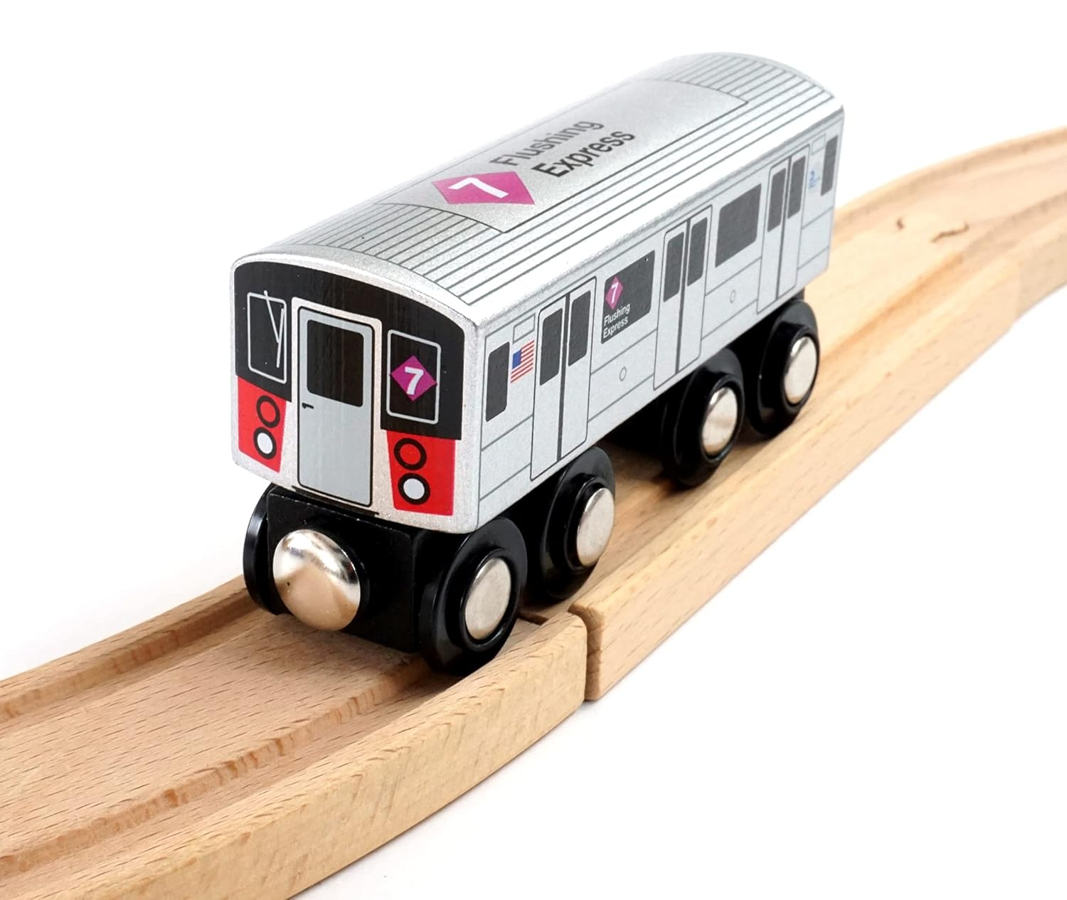 MUNI PALS Munipals New York City Subway Wooden Railway (A Division/IRT) 7 Train/Flushing Express–Child Safe and Tested Wood Toy Train