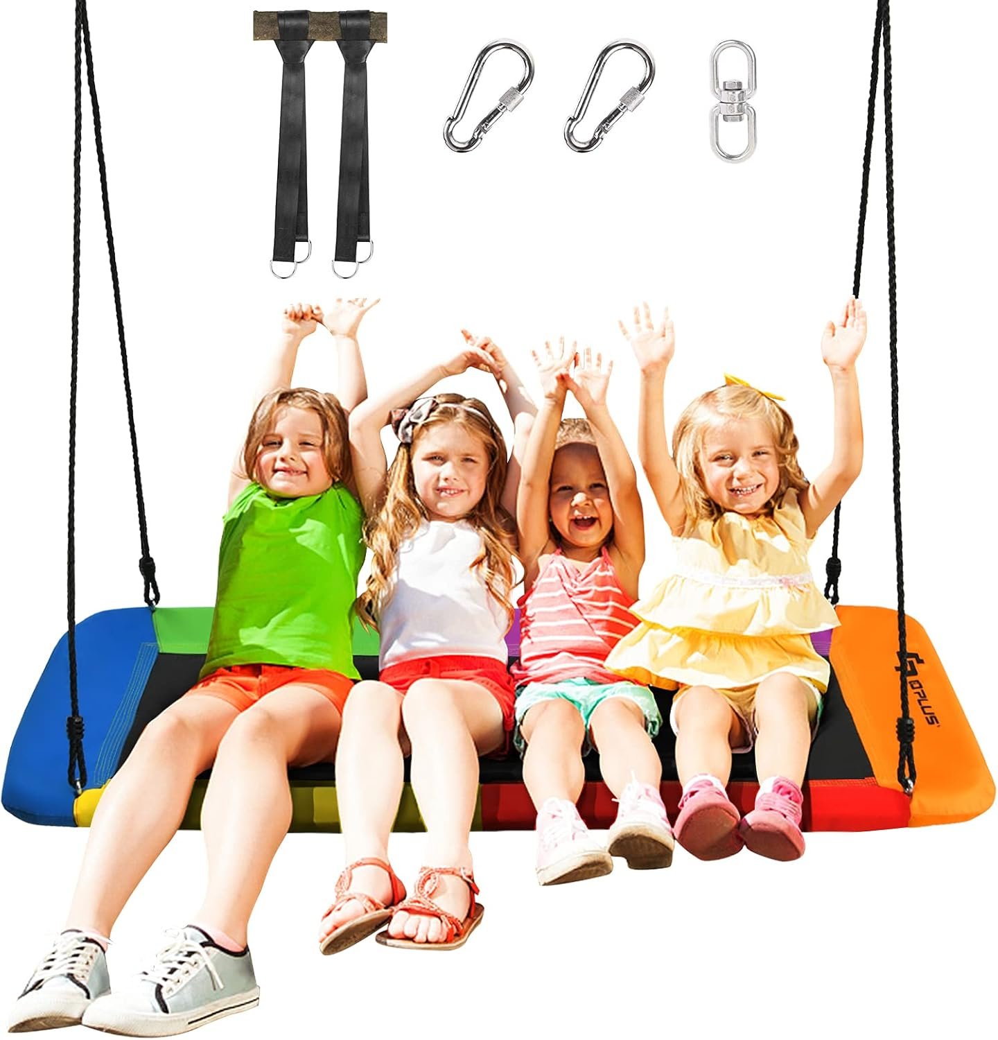 Goplus 700lb Giant 60'' Platform Tree Swing Outdoor w/ 2 Hanging Straps Colorful