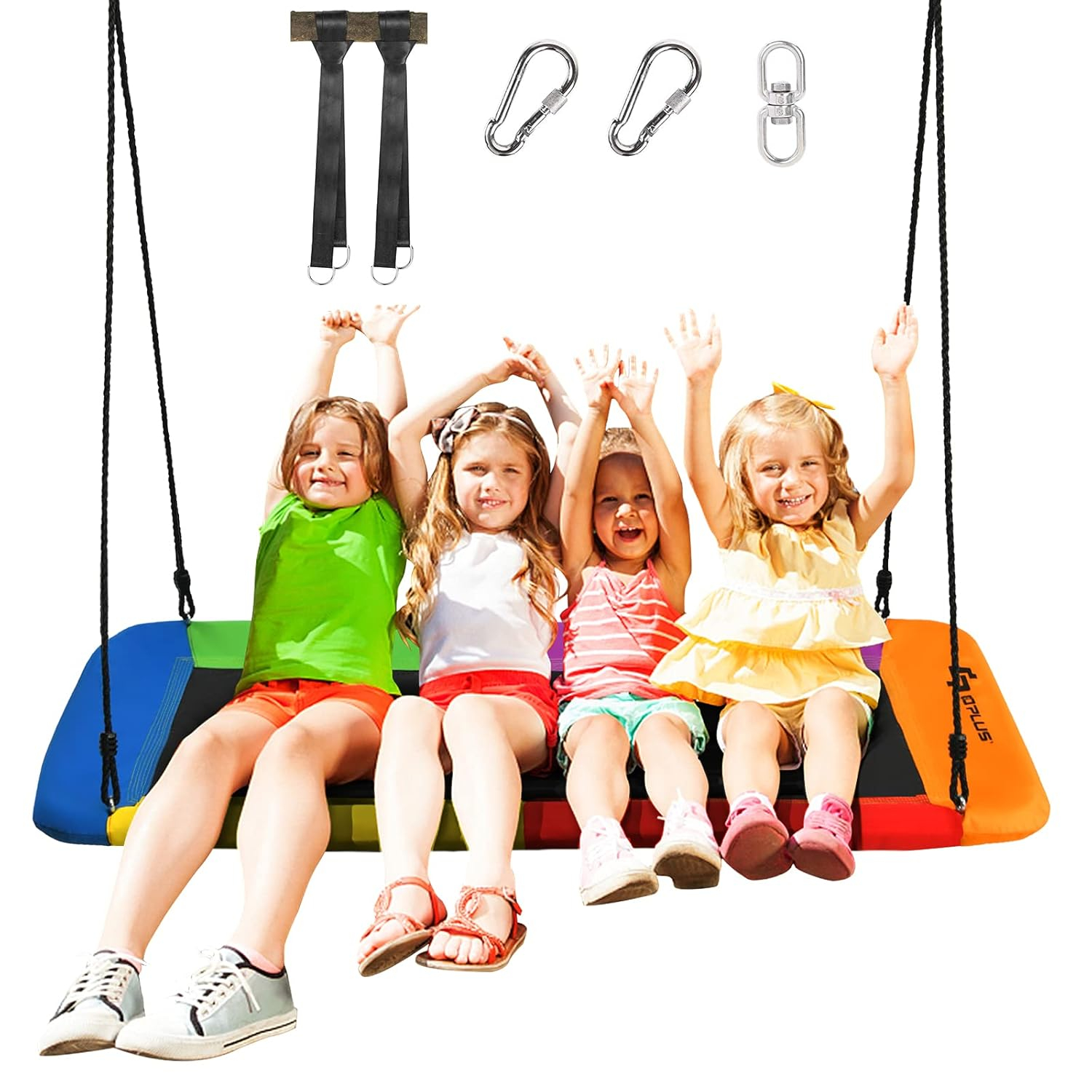Goplus 700lb Giant 60'' Platform Tree Swing Outdoor w/ 2 Hanging Straps Colorful