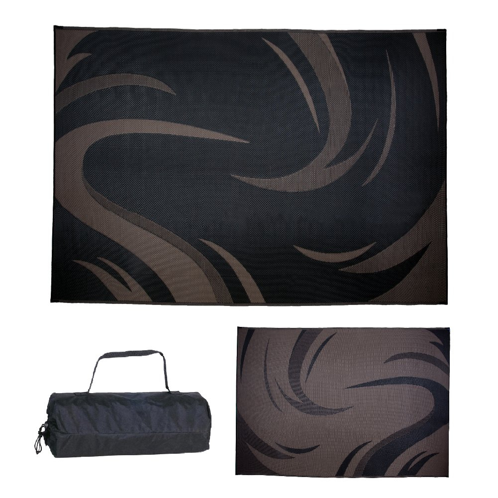 SD8187 8-Feet X 18-Feet Graphic Swish RV Reversible Patio Mat, Brown/Tan