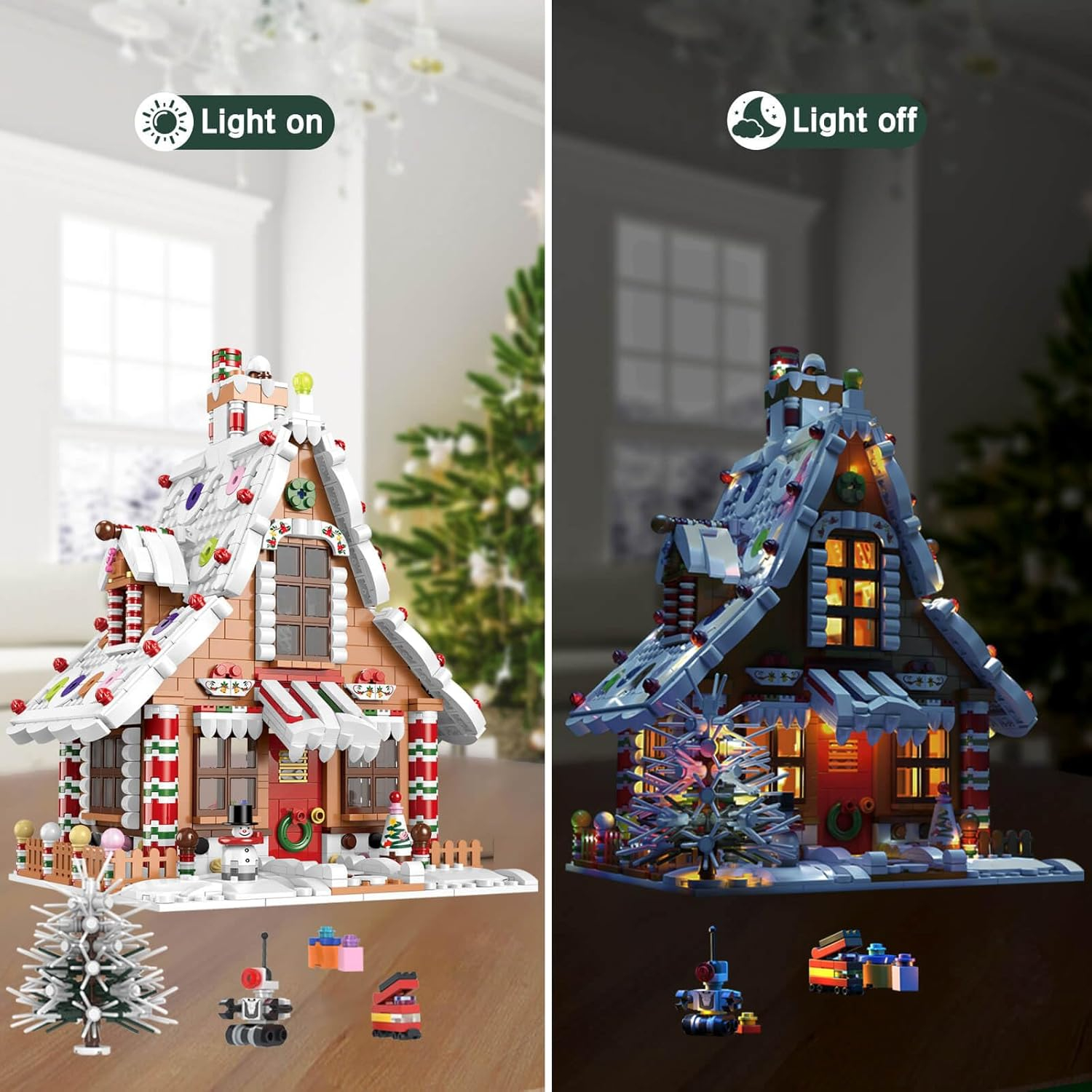 Christmas Gingerbread House Ornaments Building Set Toys, ​with Led Light, for Kids, Boys, Girls & Adults, Christmas Decorations for Tabletop & Home, Advent Calendar 2025 (1620 Pieces)