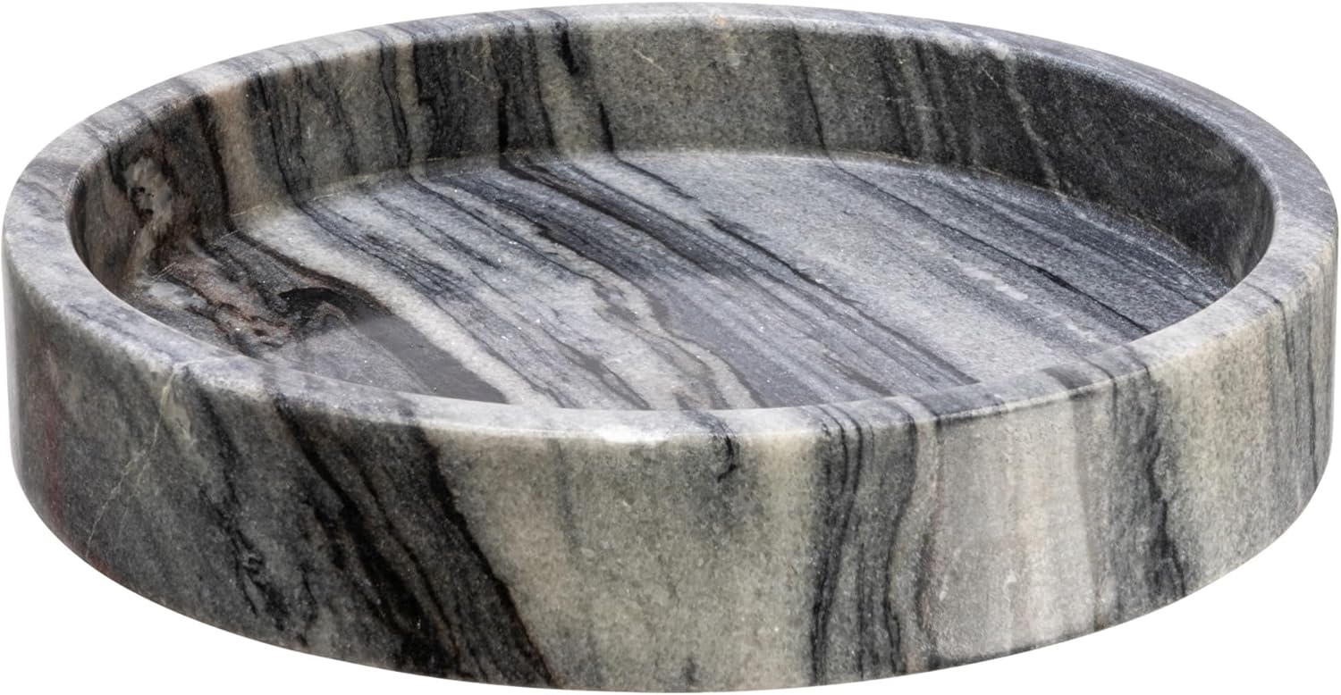 Creative Co-Op Modern Round Marble Tray with Raised Edge, Grey