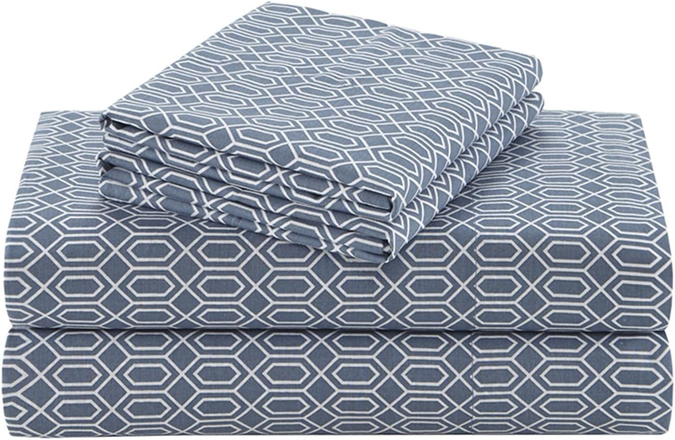 Comfort Spaces Diamond 100% Cotton Printed Sheet Set, Queen, Blue