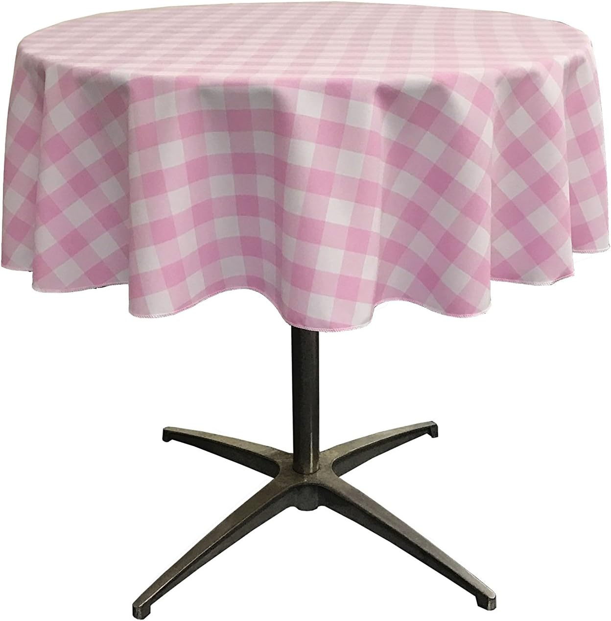 TCcheck51R-PinkK37 Polyester Gingham Checkered Tablecloth - White & Pink - 51 in. Round