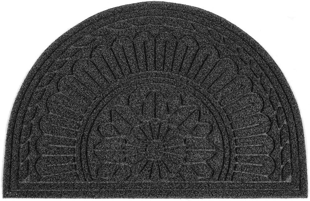 Mibao Door Mat Outdoor Indoor, 23.5" x 35.5", Half Round Door Mats, Non-Slip Front Door Mats Outdoor, Dirt Trapper Welcome Mats for Front Door, Back Door, Shoe Scraper, Black