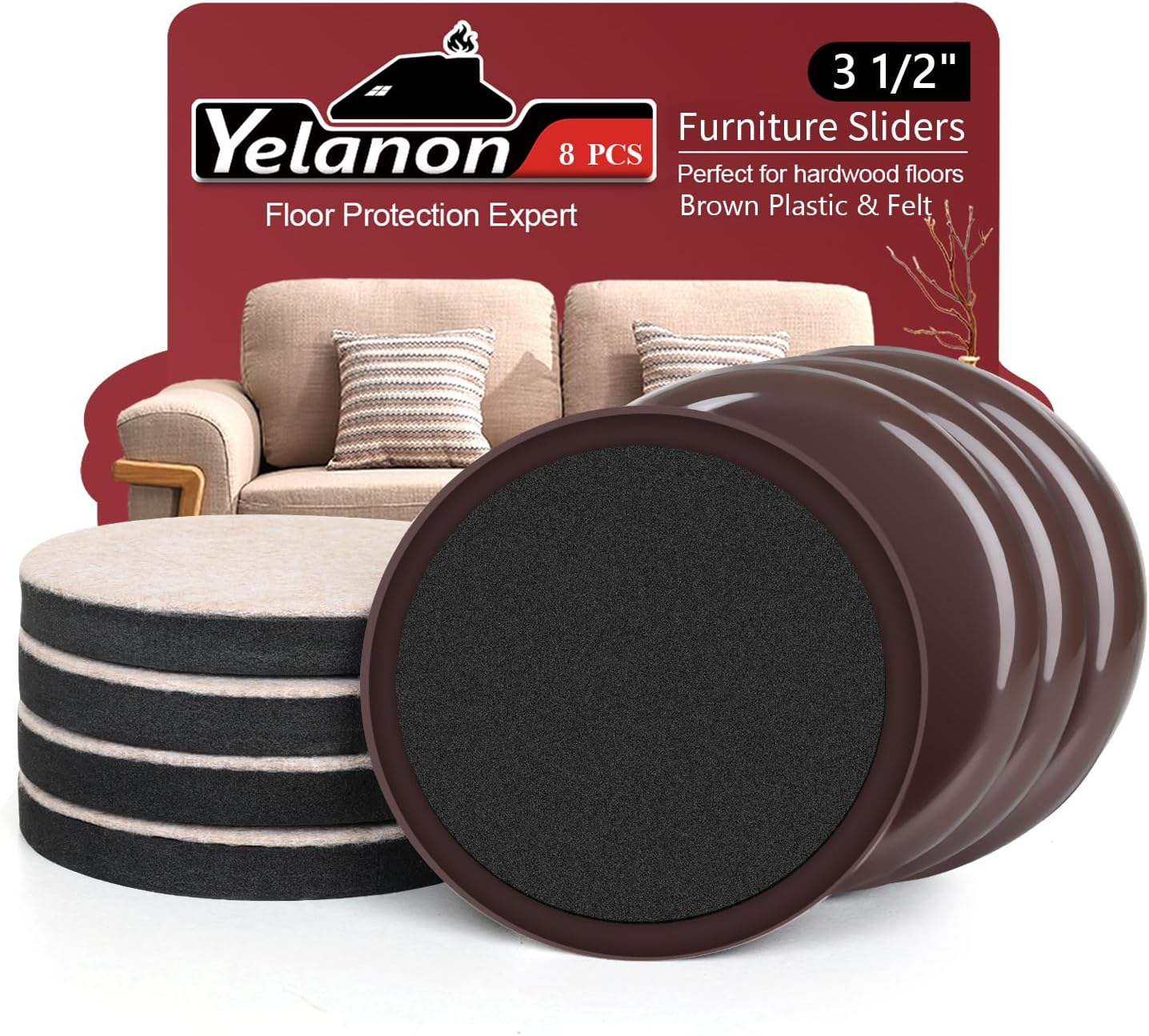 Yelanon Furniture Sliders, 12 pcs-4 3/4” Felt Furniture Sliders for Carpet, Furniture Pads Hardwoods Floors, Heavy Furniture Movers Sliders, Reusable Furniture Moving Pads,Carpet Protectors