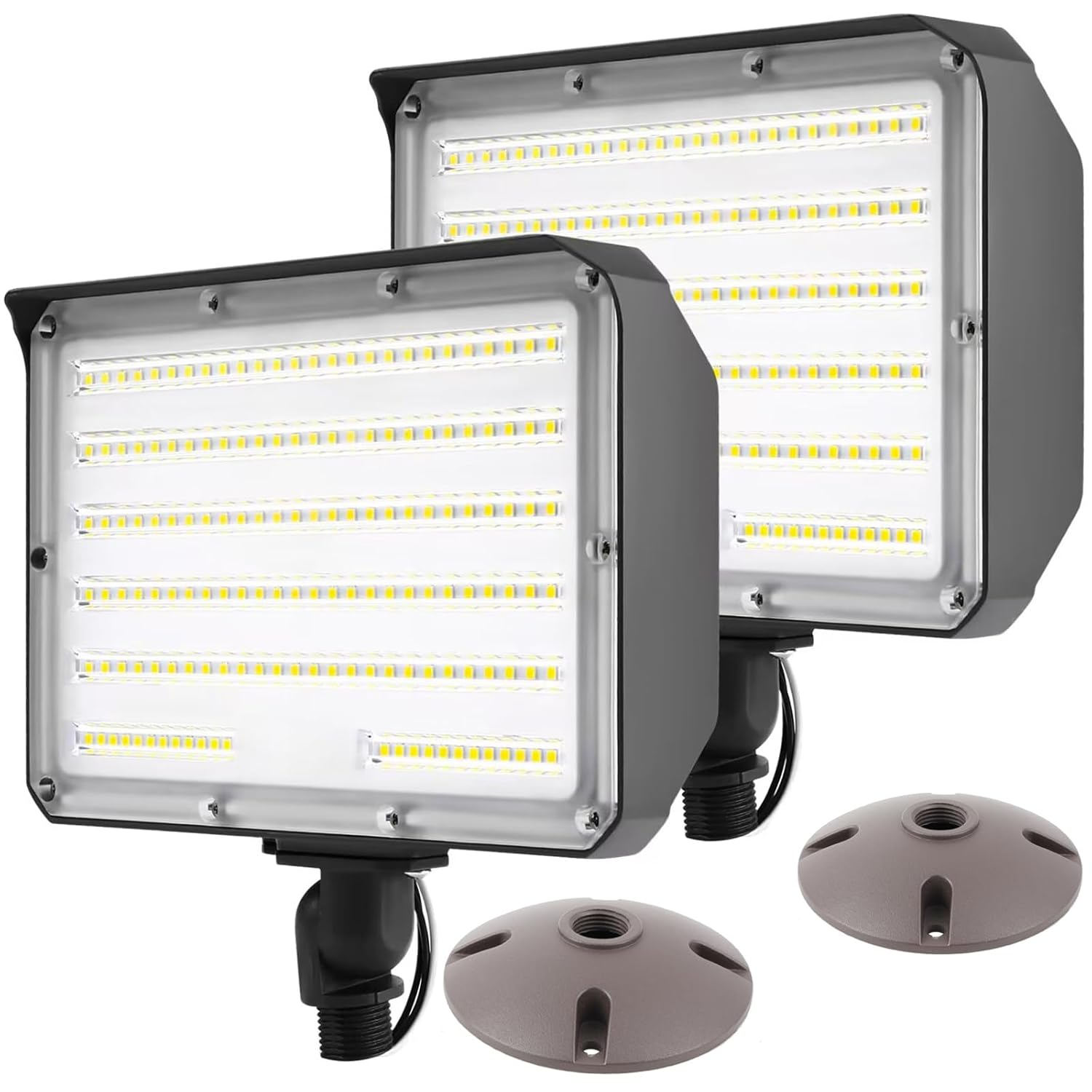 2Pack Dusk to Dawn Outdoor 100W LED Flood Light with Knuckle (Plate Included), 14000LM 1000W Equiv., 100-277V 5000K, ETL Commercial Waterproof LED Floodlight Fixture, Security Lighting for Parking Lot