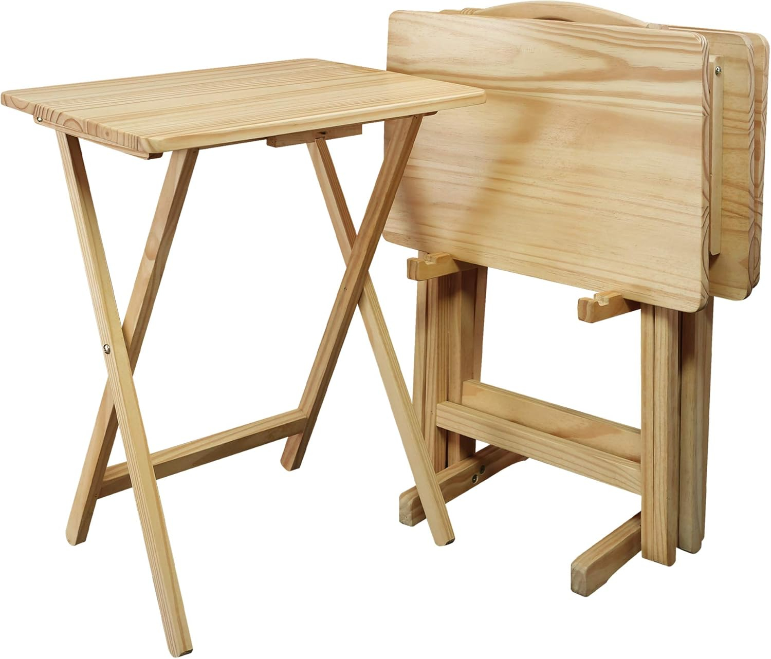 5 Piece TV Tray Table Set in Natural (4 Trays, 1 Stand)