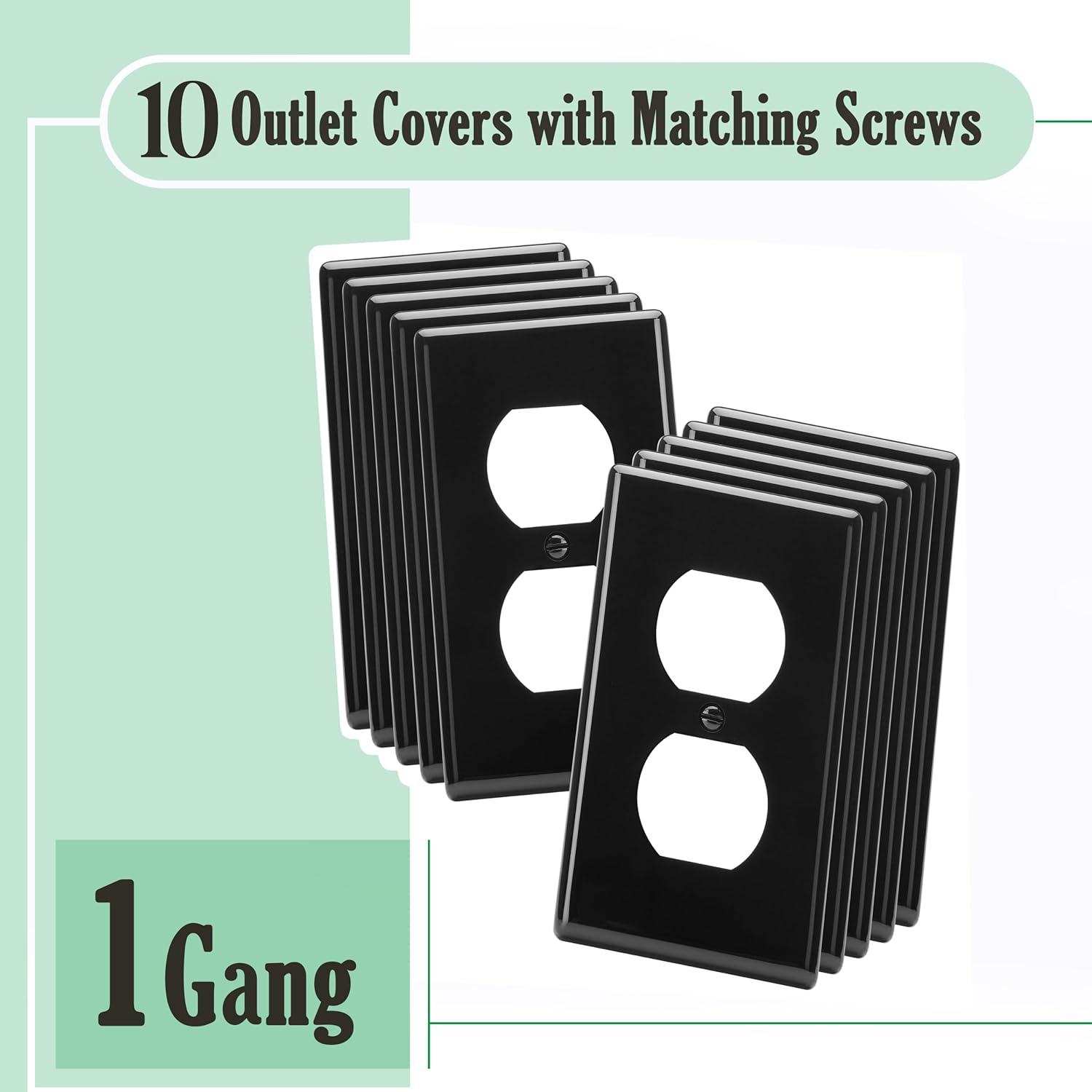 Black Painted Duplex Receptacle Outlet Cover Plates, 10 Pack