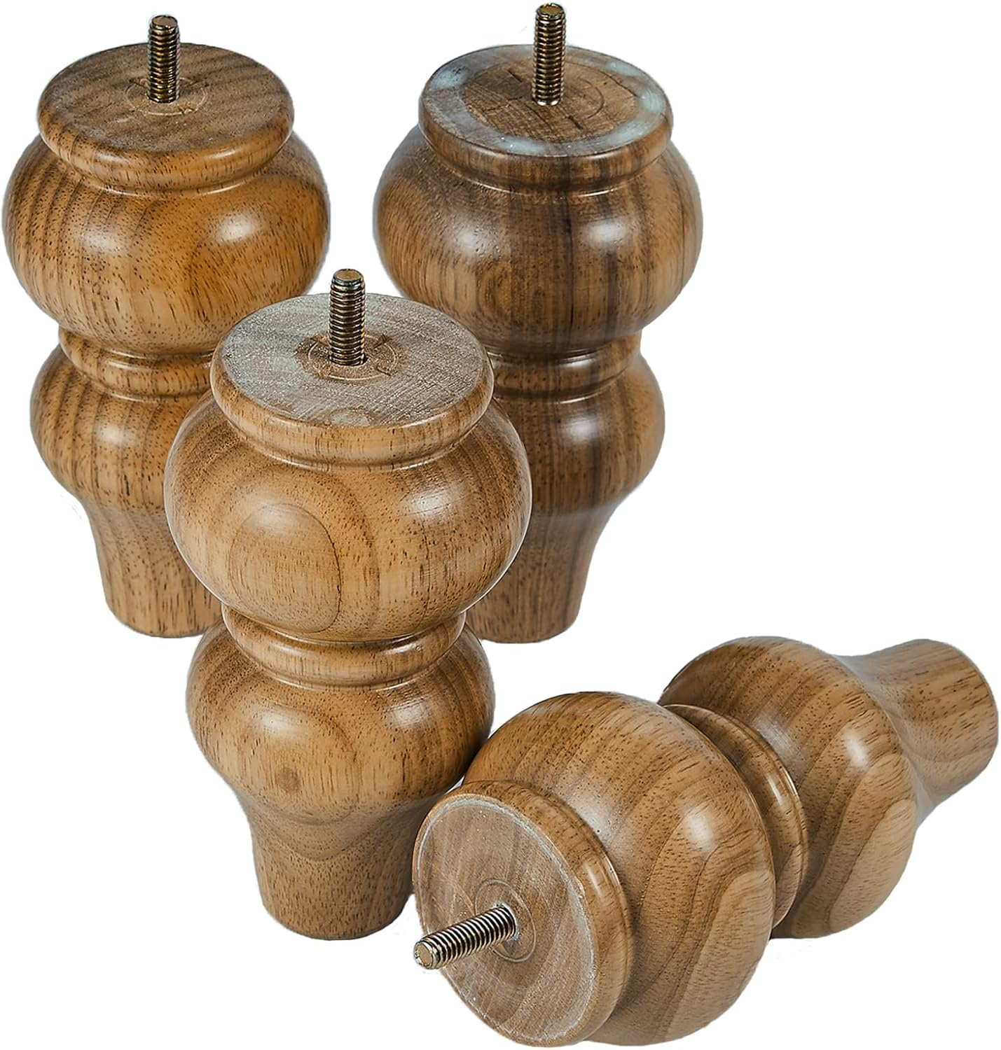 Wood Furniture Legs-Round Couch Legs, Sofa Legs Set of 4,Couch Legs Replacement,for Chair Legs Dresser Legs Cabinet Legs(6 inch Wood Color)