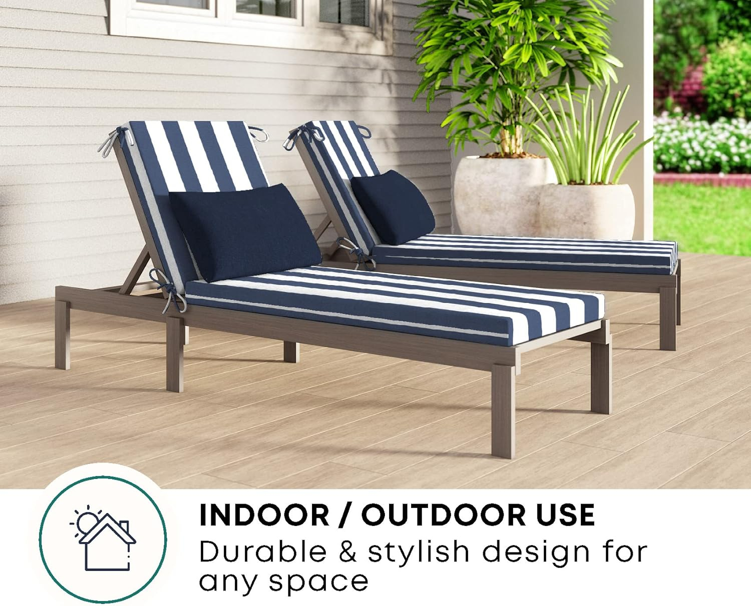 Honeycomb Textured Polypropylene and Polyester Chaise Lounge Cushion, Navy and White