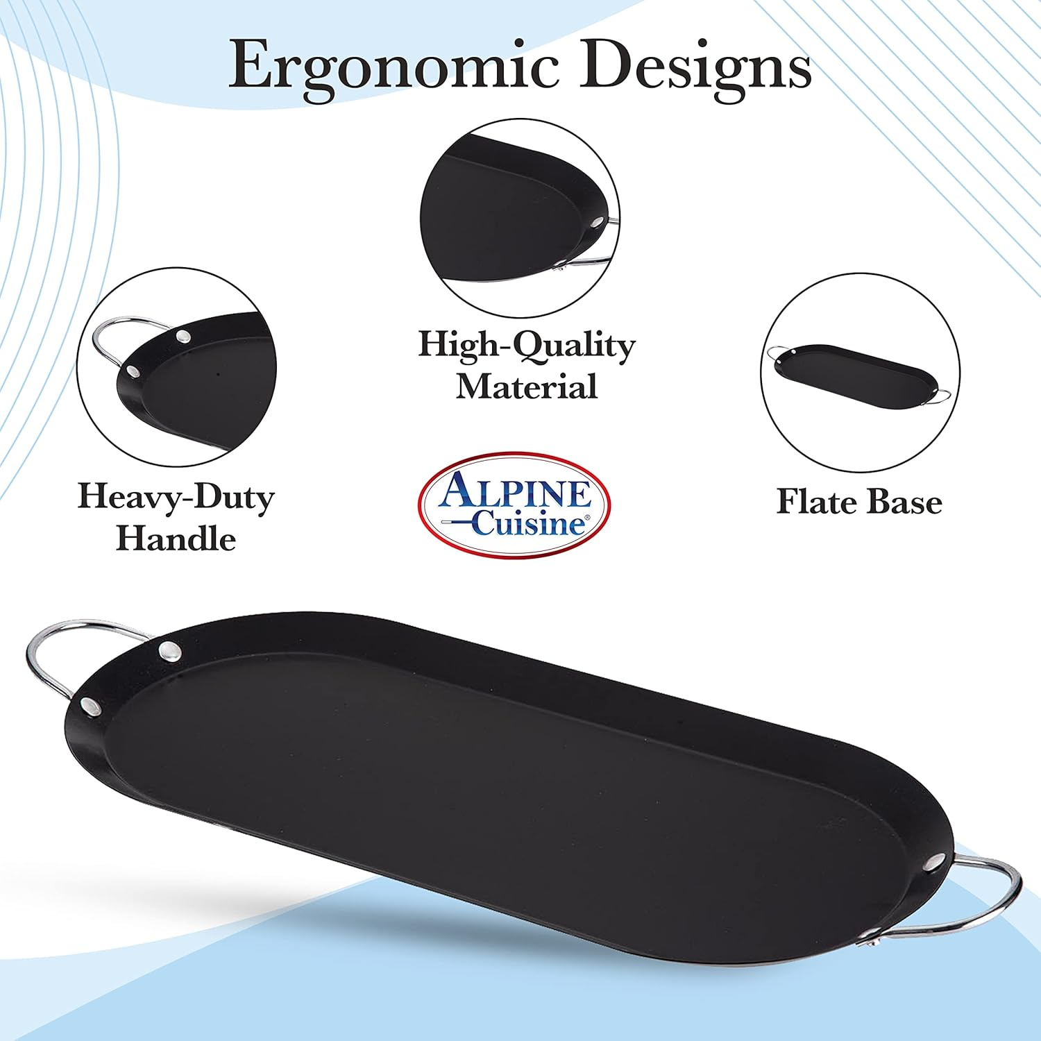 Black Carbon Steel Oval Comal Griddle with Double Handles