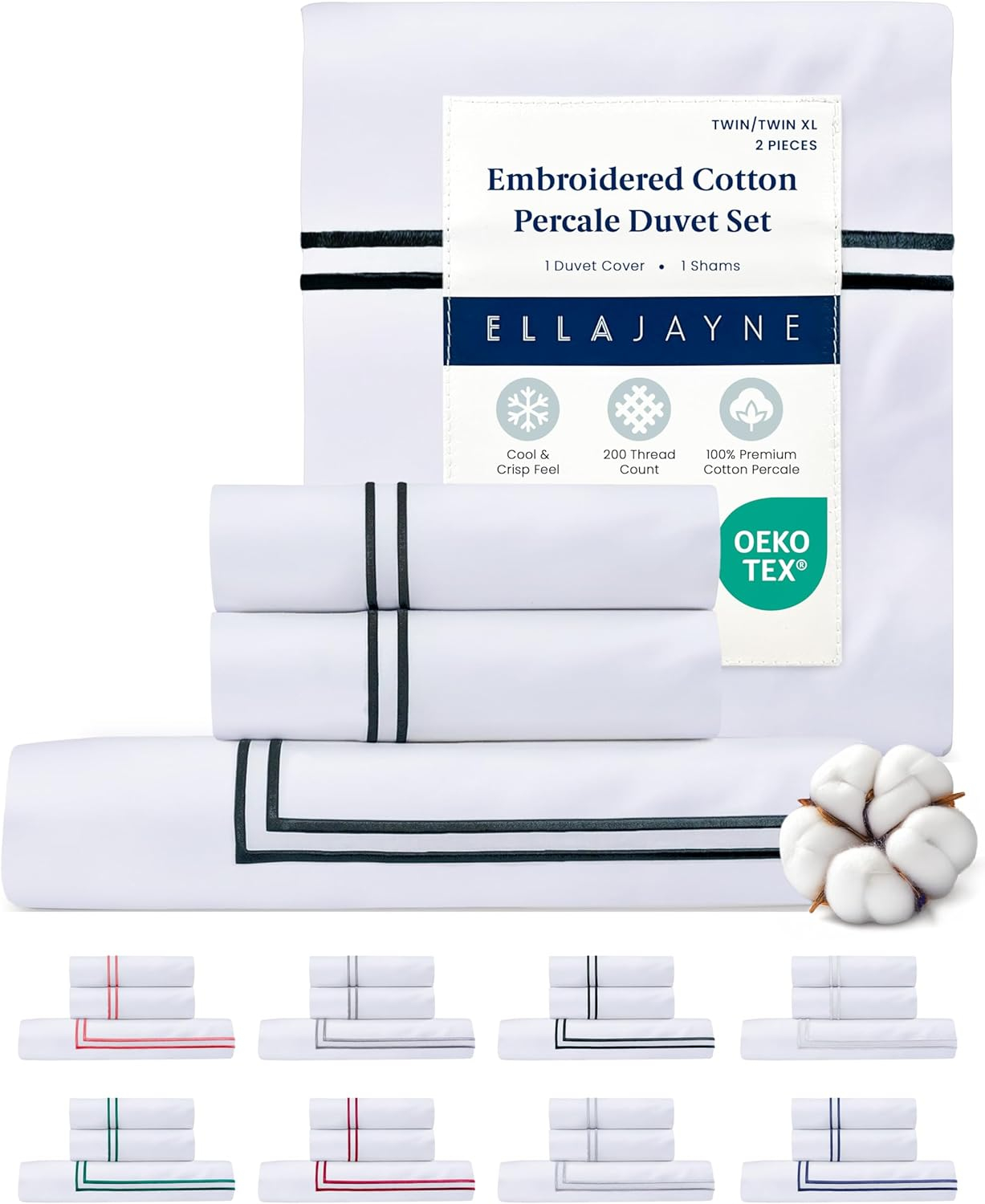 Ella Jayne Twin Duvet Cover (2 Pieces), 100% Cotton Percale, Twin/Twin XL, Soft, Breathable & Lightweight Including Duvet Cover Twin (1 Piece) 68" x 90" Inches with 1 Pillow Shams (Black Design)