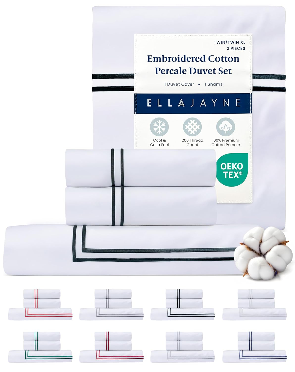 Ella Jayne Twin Duvet Cover (2 Pieces), 100% Cotton Percale, Twin/Twin XL, Soft, Breathable & Lightweight, Including Duvet Cover Twin (1 Piece) 68" x 90" Inches with 1 Pillow Shams (Navy Design)