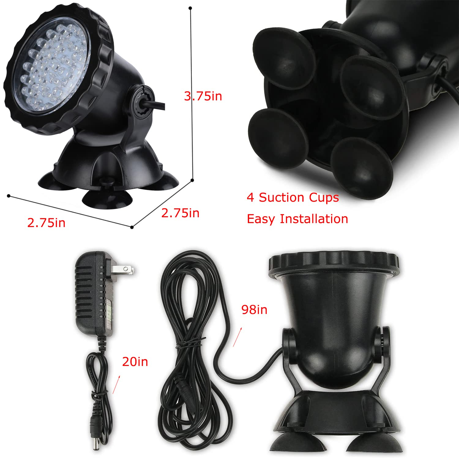 Pond Light Underwater Fountain Light with 36 LED Light Bulb Color Changing Submersible Spotlight with Timer Remote