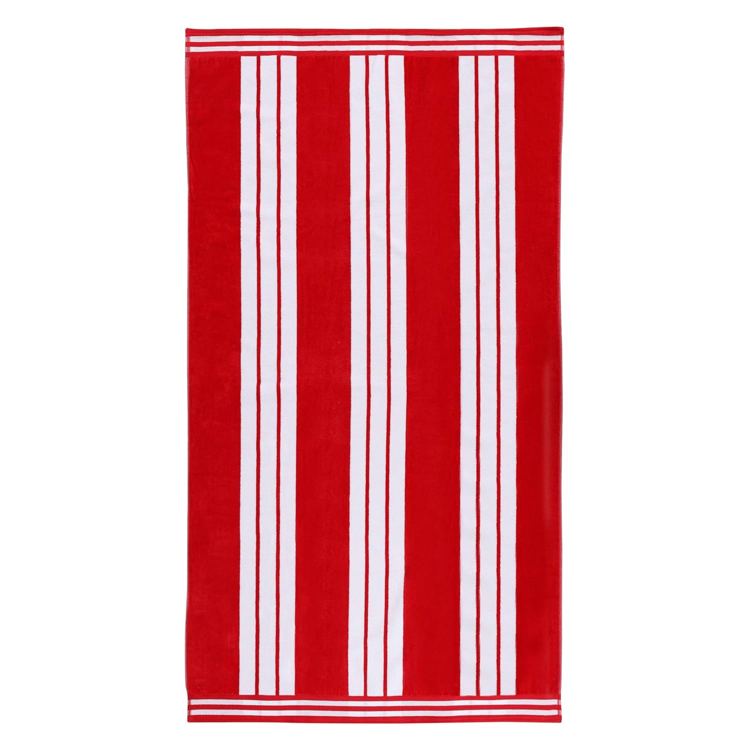 Superior Cotton Striped Oversized Beach Towel, 34" x 64", Red