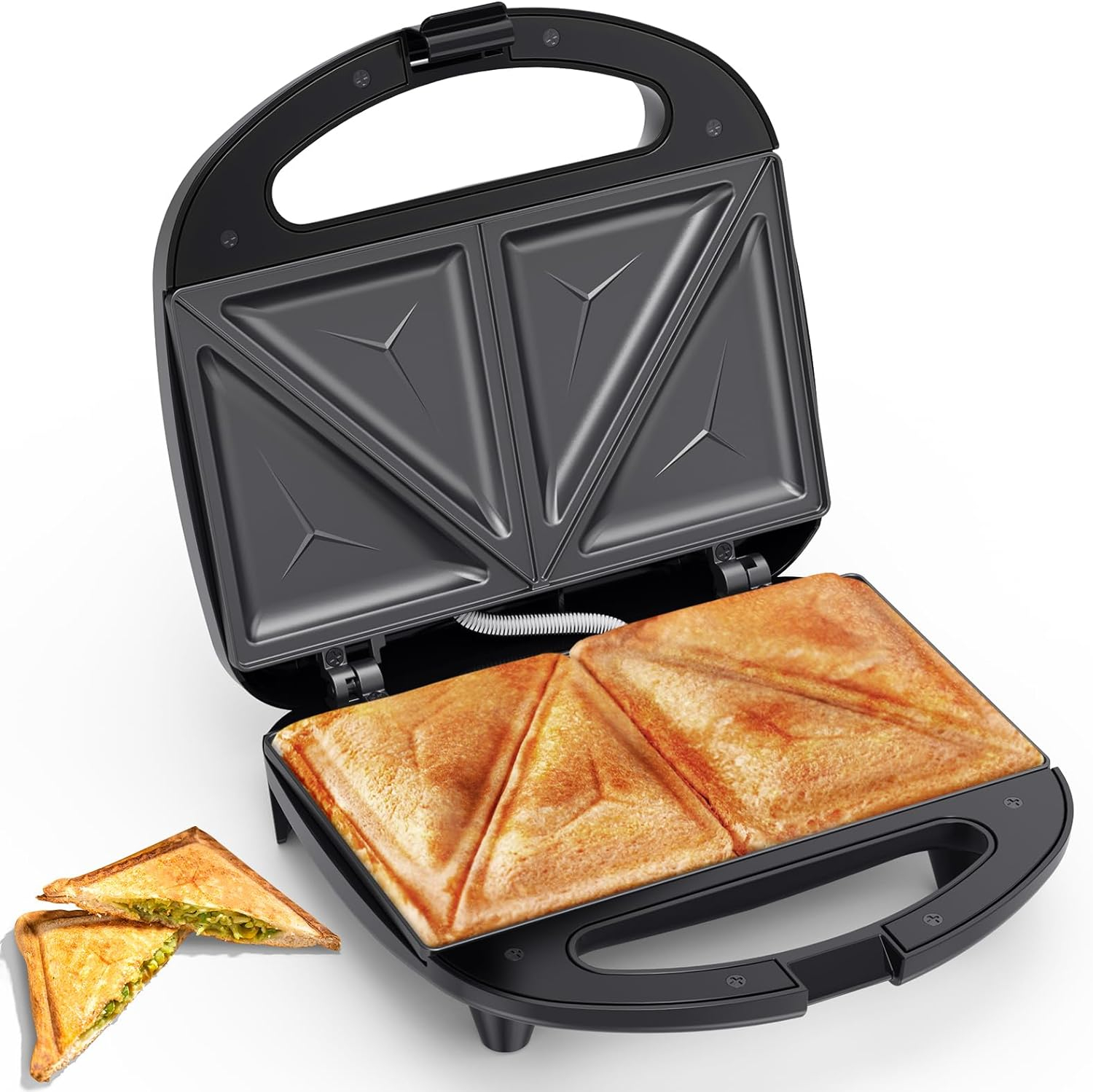 Electric Sandwich Maker, 2 Sandwich Maker 750W Panini Press, with Non-stick Flat Plates, Indicator Lights, Cool Touch Handle, Easy to Clean and Store