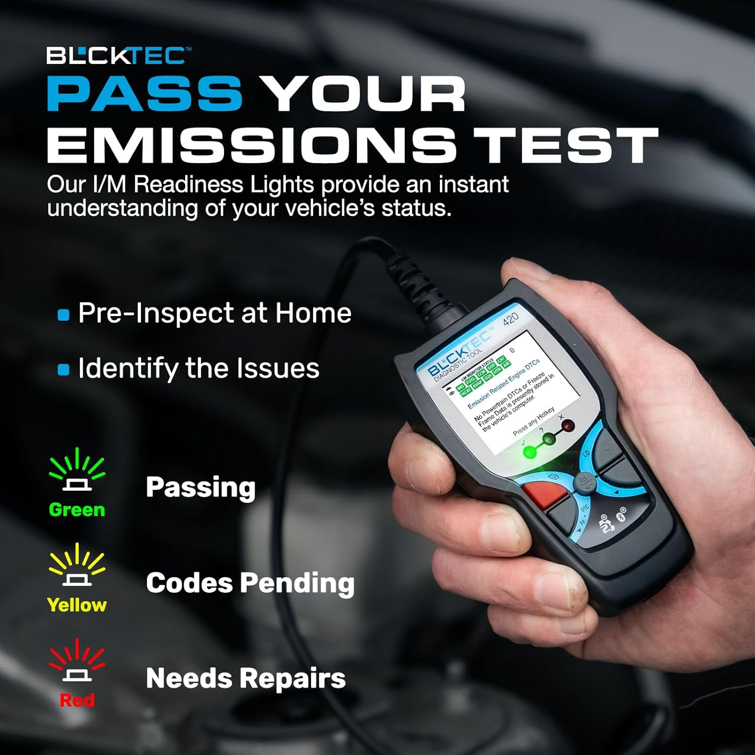 BLCKTEC 420 Bluetooth OBD2 Scanner Diagnostic Tool - Vehicle Code Reader for Car - Clears Check Engine Light - Comes with Premium OBD App On IOS & Android - Works For All Cars 1996 & Newer C47