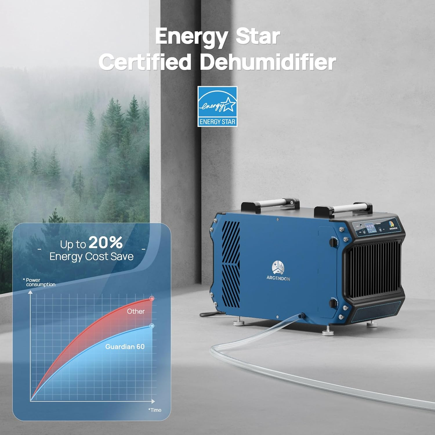 Crawl Space Commercial Dehumidifier with Drain Hose 145 Pints Basement, Industrial Sites, Energy Star