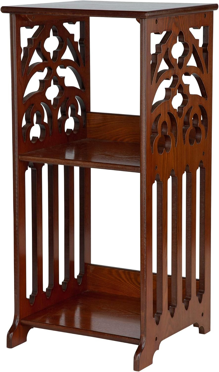 Design Toscano Thomas Aquinas Gothic Tracery Bookcase Side Table, 15 inches Wide, 31 inches Tall, Hardwood, Walnut Finish