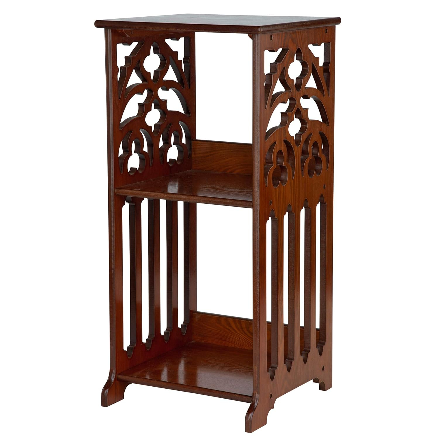 Design Toscano Thomas Aquinas Gothic Tracery Bookcase Side Table, 15 inches Wide, 31 inches Tall, Hardwood, Walnut Finish
