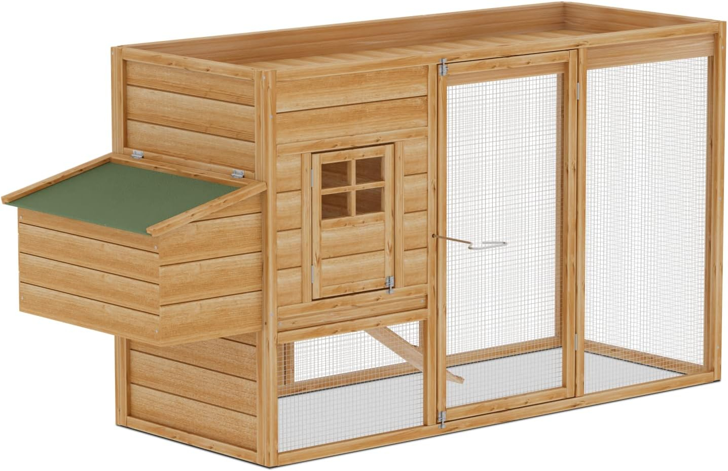MoNiBloom Outdoor Chicken Coop with Nesting Box, Outdoor Hen Run House with Slide-Out Tray and Sliding Door, Weatherproof Poultry Cage, Rabbit Hutch, Wood Duck House (Natural)
