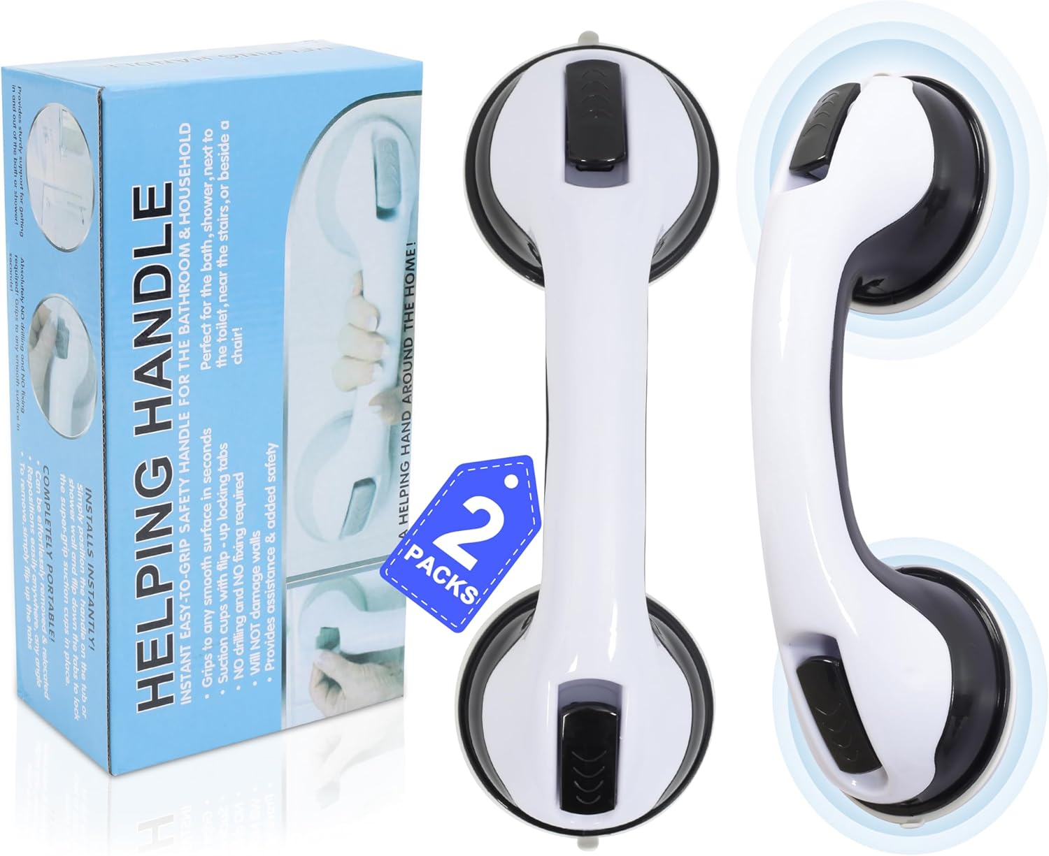 Shower Grab Bars for Seniors, 250BL Shower Handles for Elderly Suction, Safety Heavy Bathtubs Grab Bars 2PCS Handicap Grab Bars Support for Bathroom/Showers/Toilet