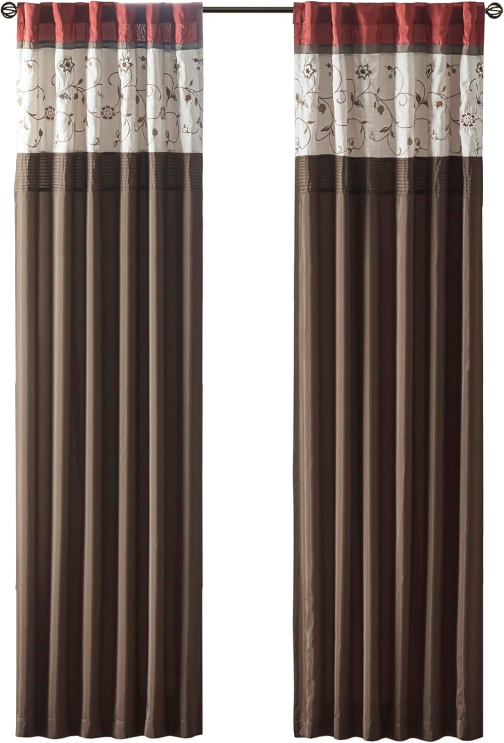 Madison Park Serene Embroidered Light Filtering Treatment Curtain Rod Pocket/Back Tab Single Window Panel Drape for Bedroom Livingroom and Dorm, 50x84", Red