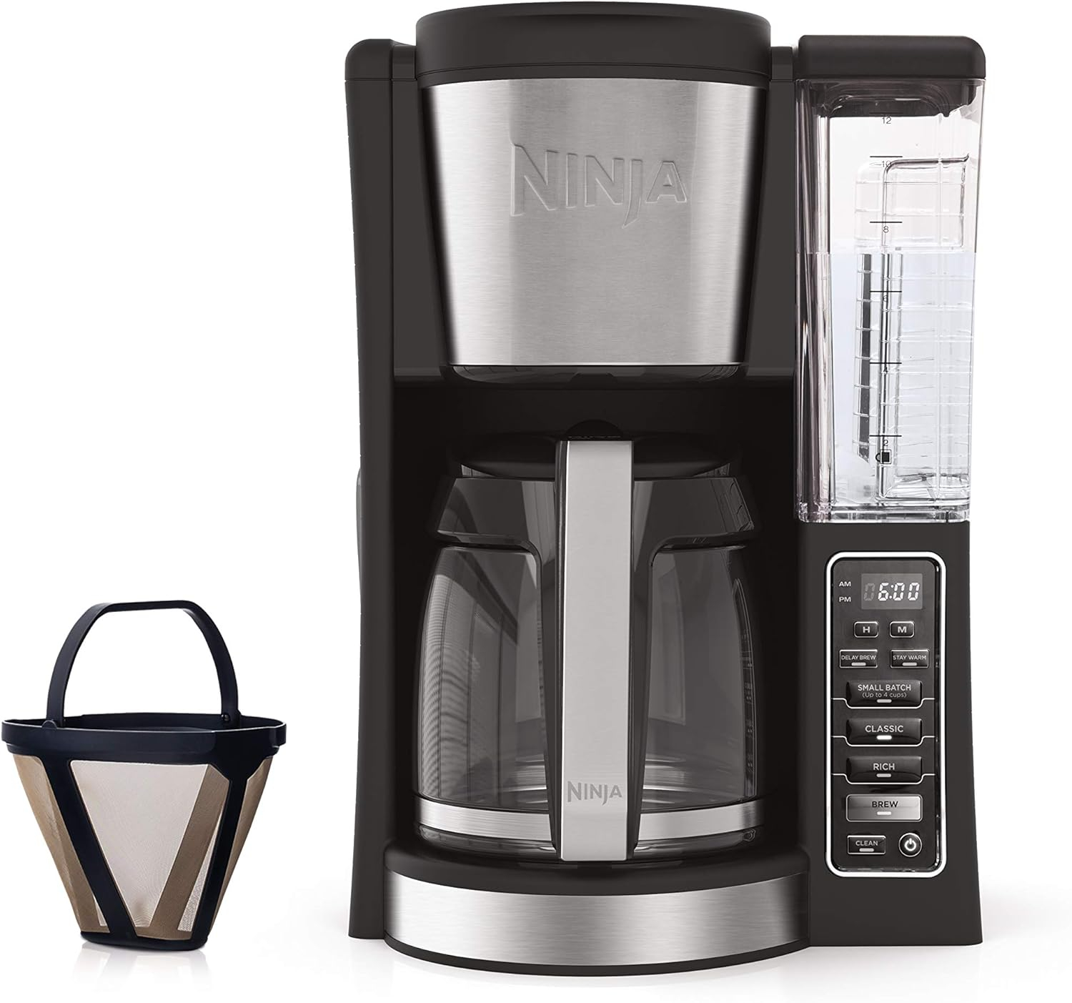 Ninja 12-Cup Programmable Coffee Maker with Classic and Rich Brews, 60 oz. Water Reservoir, and Thermal Flavor Extraction (CE201), Black/Stainless Steel
