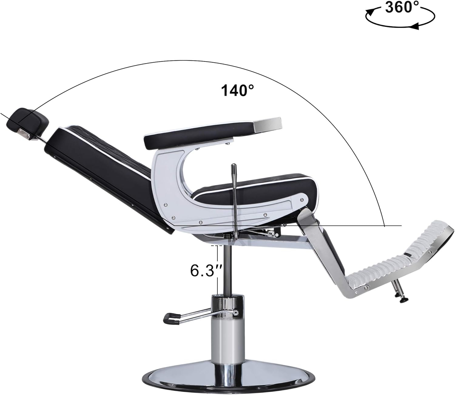 BarberPub Vintage Barber Chair Recline Salon Beauty Spa Shampoo Black 3825