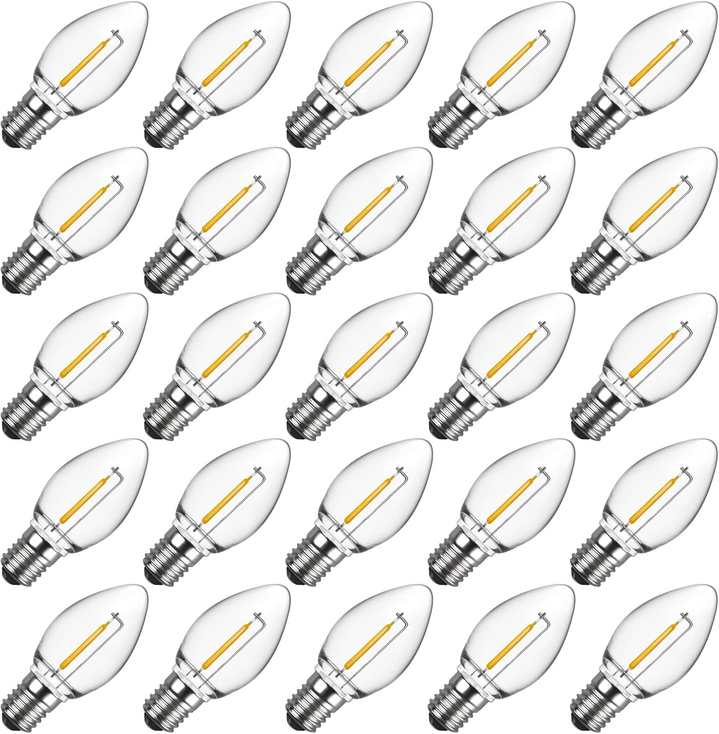 Meconard C7 LED Replacement Christmas Light Bulbs, C7 Shatterproof LED Bulbs for Christmas Indoor Outdoor String Lights, E12 Candelabra Base, Commercial Grade Holiday Bulbs, Warm White, 25 Pack
