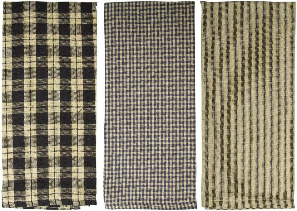 Fillurbasket Farmhouse Kitchen Towels, Black and Striped Buffalo Checked Plaid, 3 Count