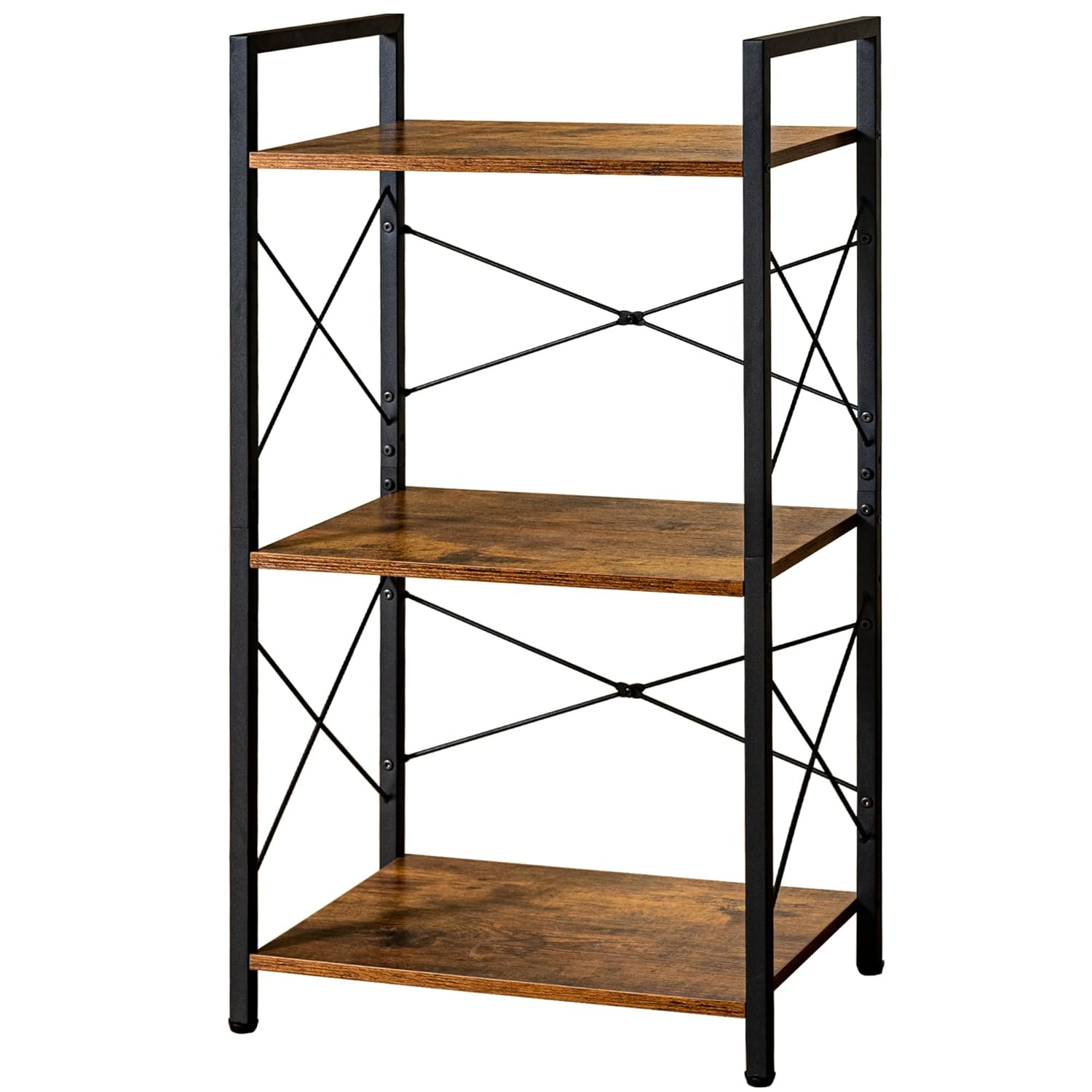 HCHQHS Small Bookshelf, Adjustable 3-Tier Industrial Bookcase, Rustic Open Book Shelf, Wood and Metal Horizontal Bookshelves